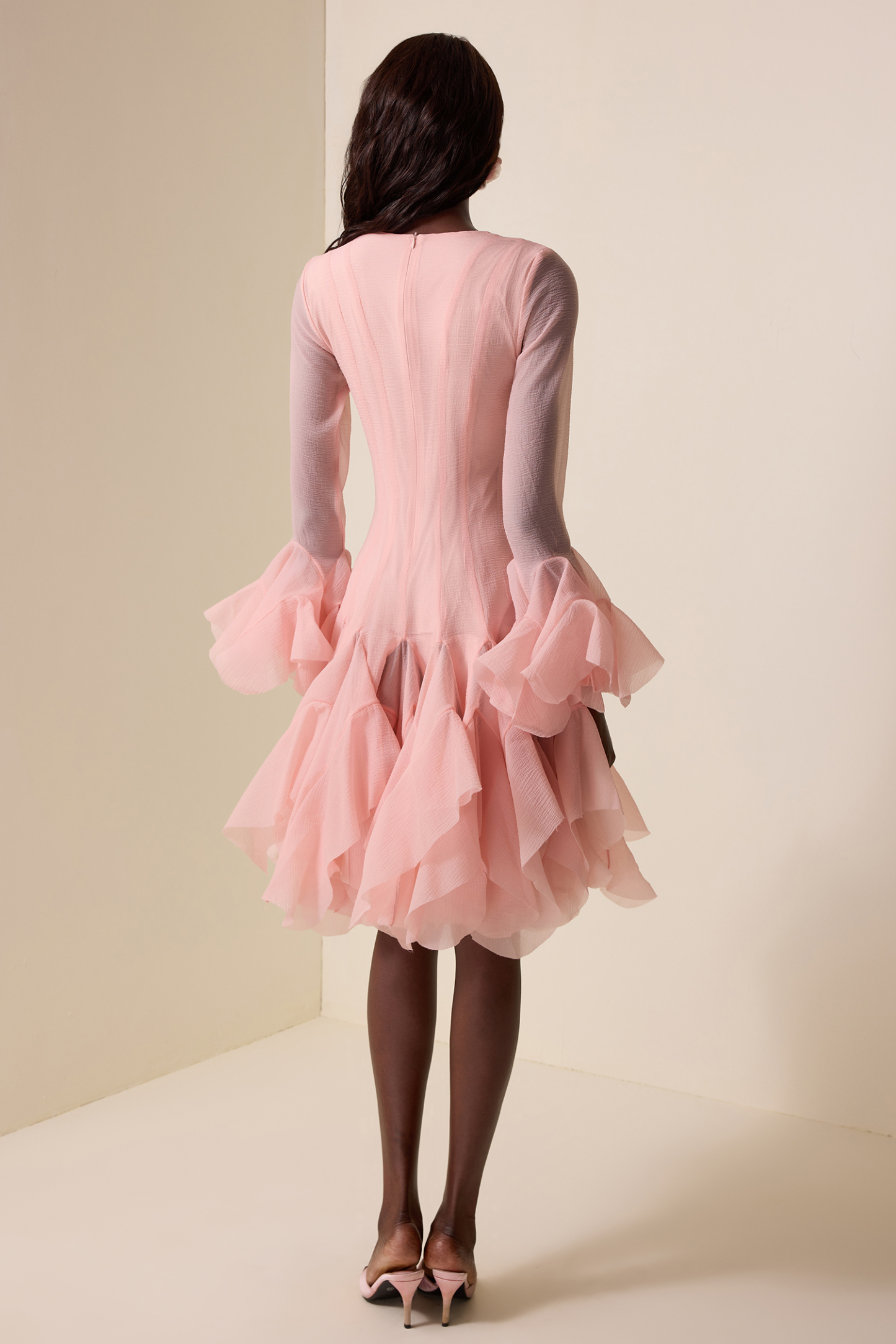 Silvia Solid Ruffle Bell Sleeve Midi Dress