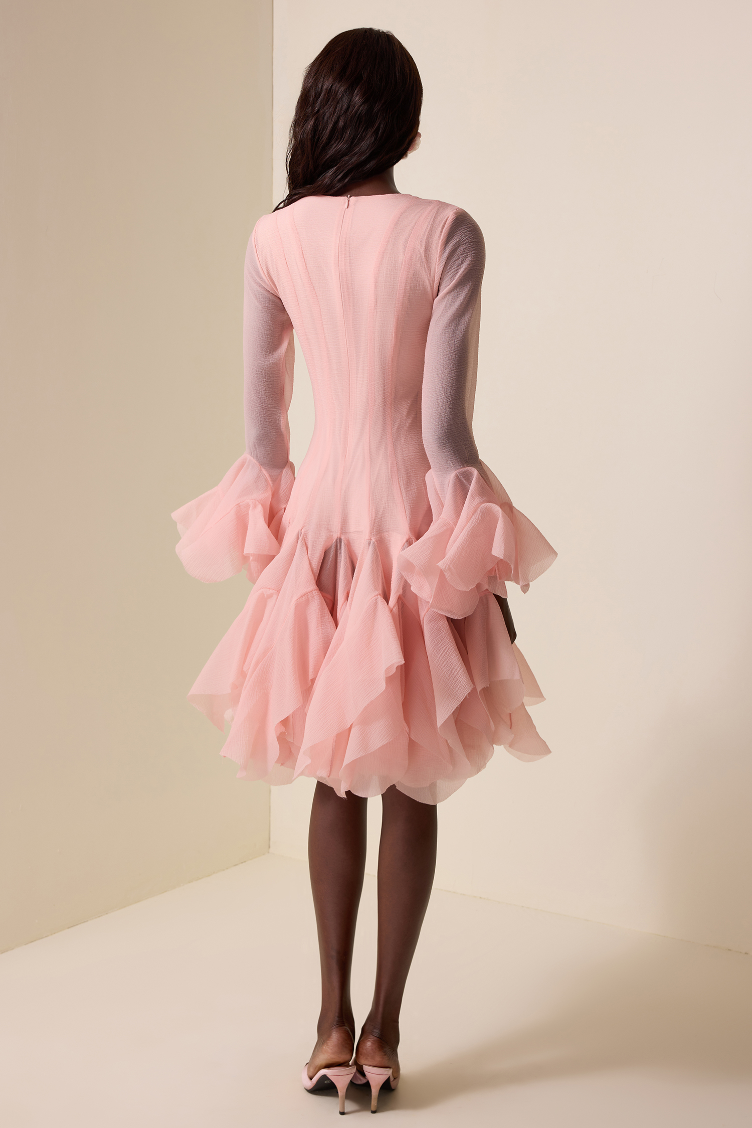 Silvia Solid Ruffle Bell Sleeve Midi Dress