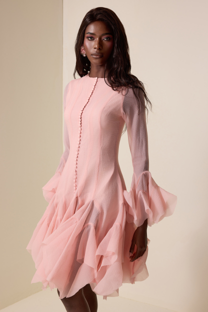 Silvia Solid Ruffle Bell Sleeve Midi Dress