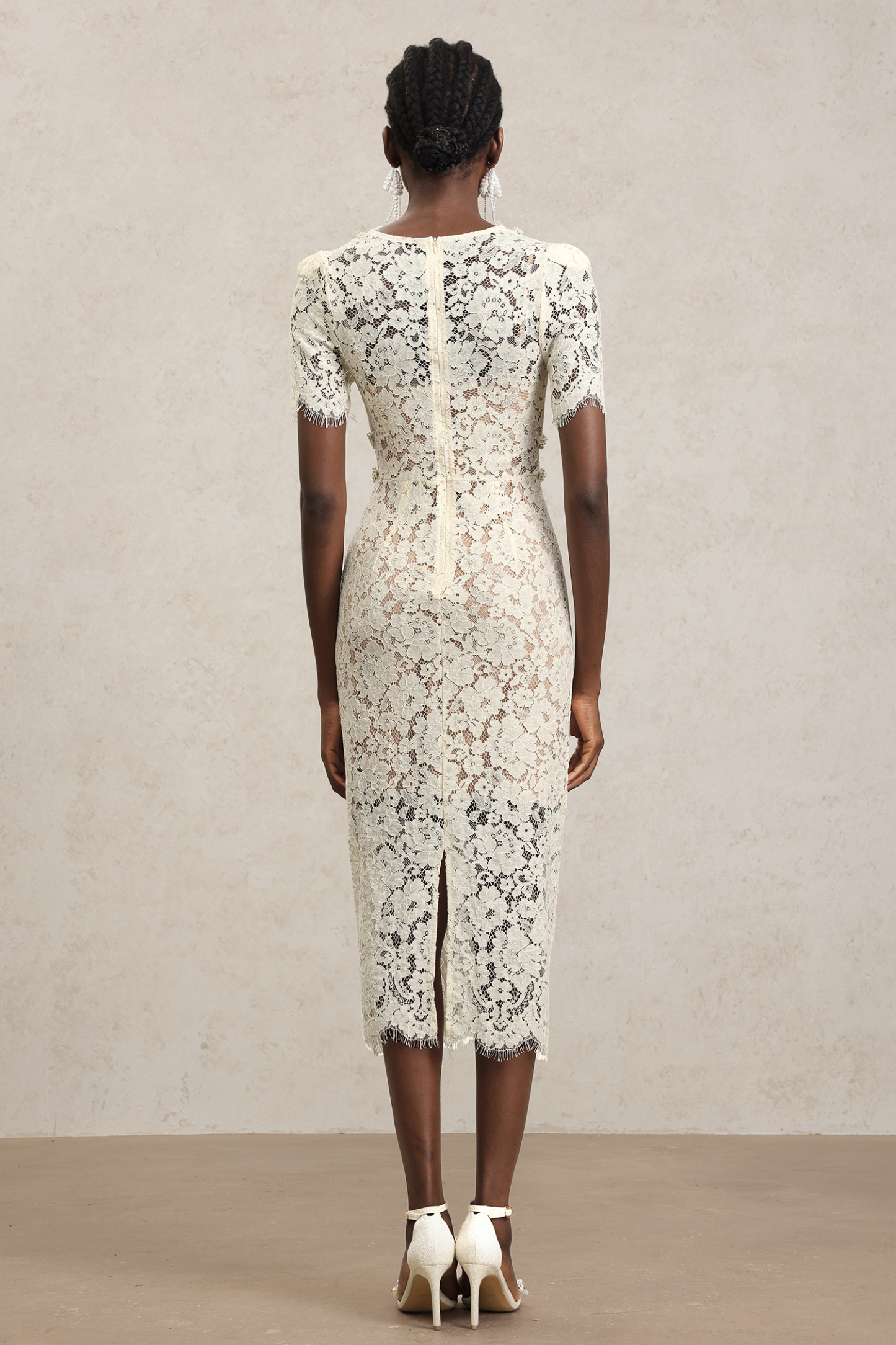 Kesha V-Neck Short Sleeves Bowknot Lace Midi Dress