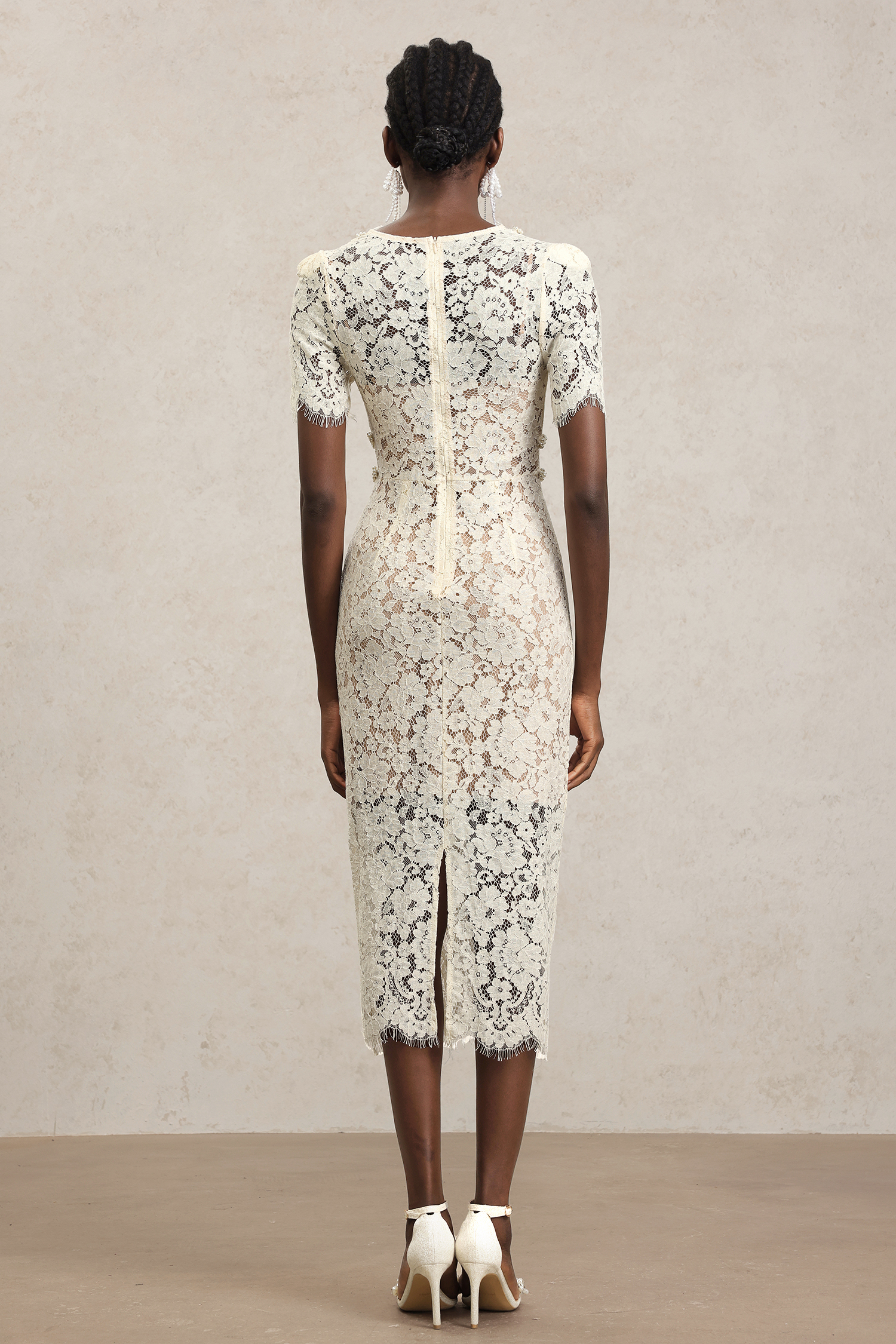 Kesha V-Neck Short Sleeves Bowknot Lace Midi Dress