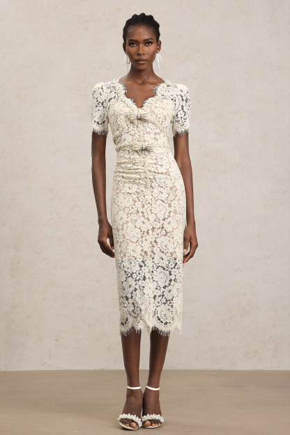 Kesha V-Neck Short Sleeves Bowknot Lace Midi Dress