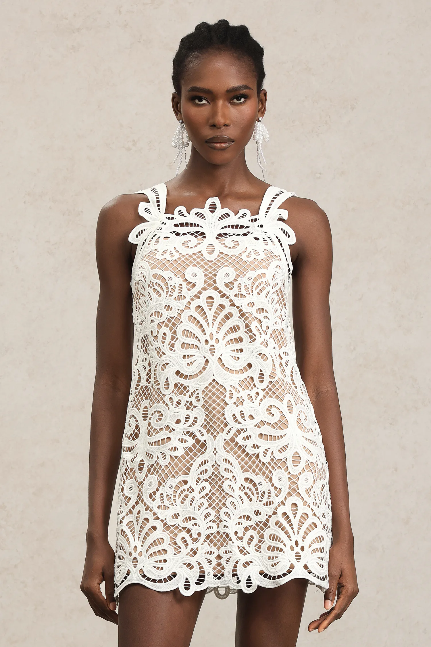 Enrica Halter Lace Hollow Out Mini Dress