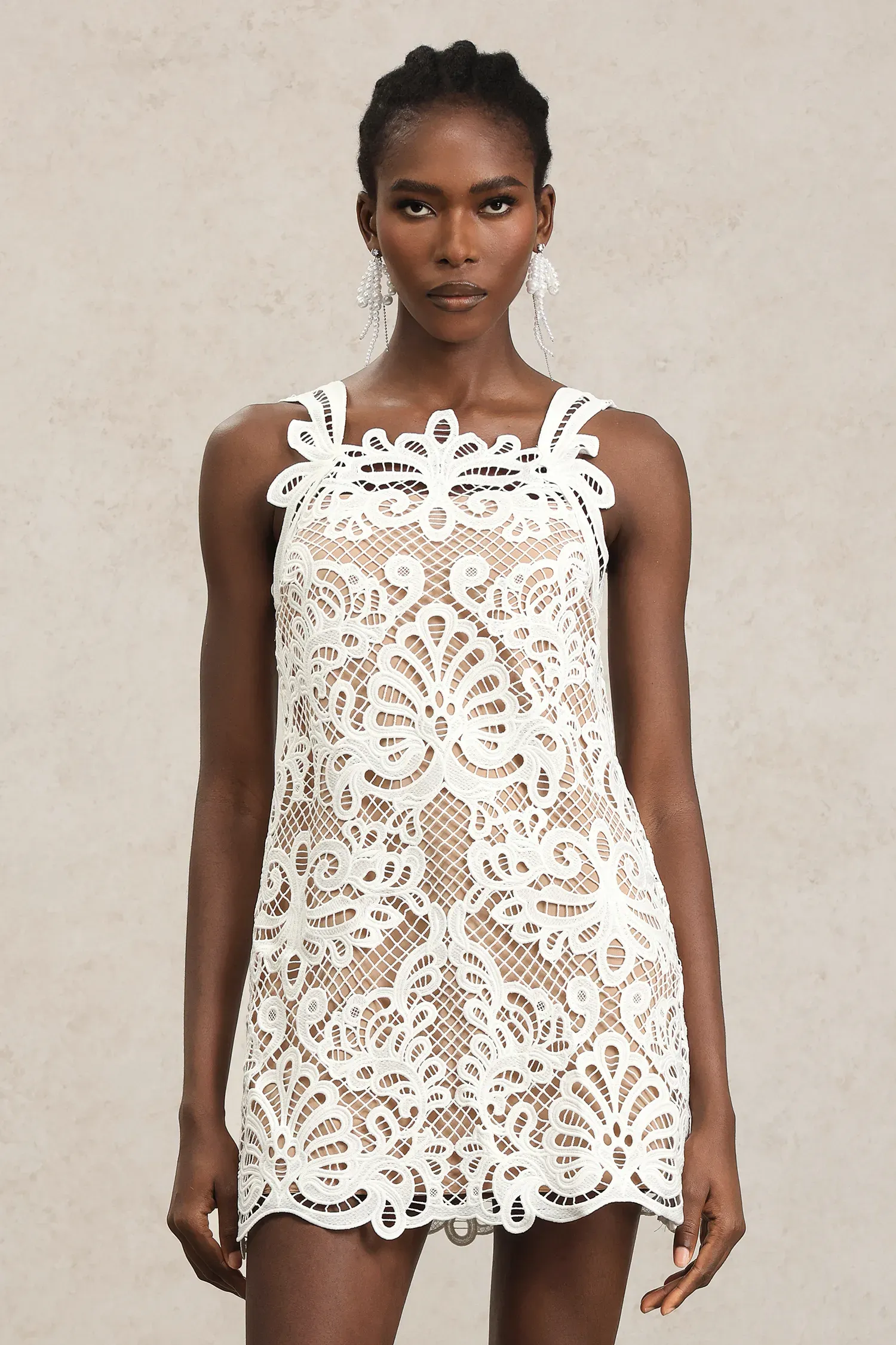 Enrica Halter Lace Hollow Out Mini Dress