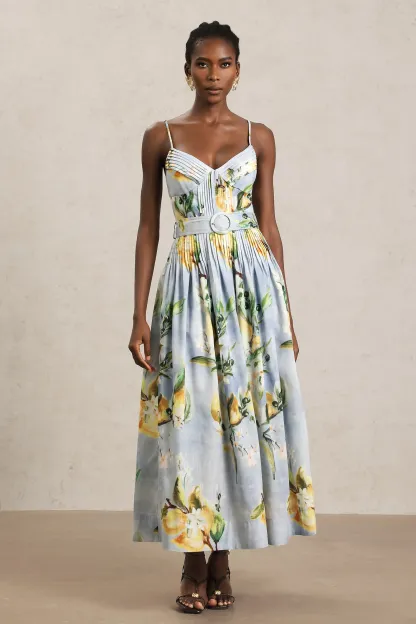 Margaret Halter Printed Folds Maxi Dress