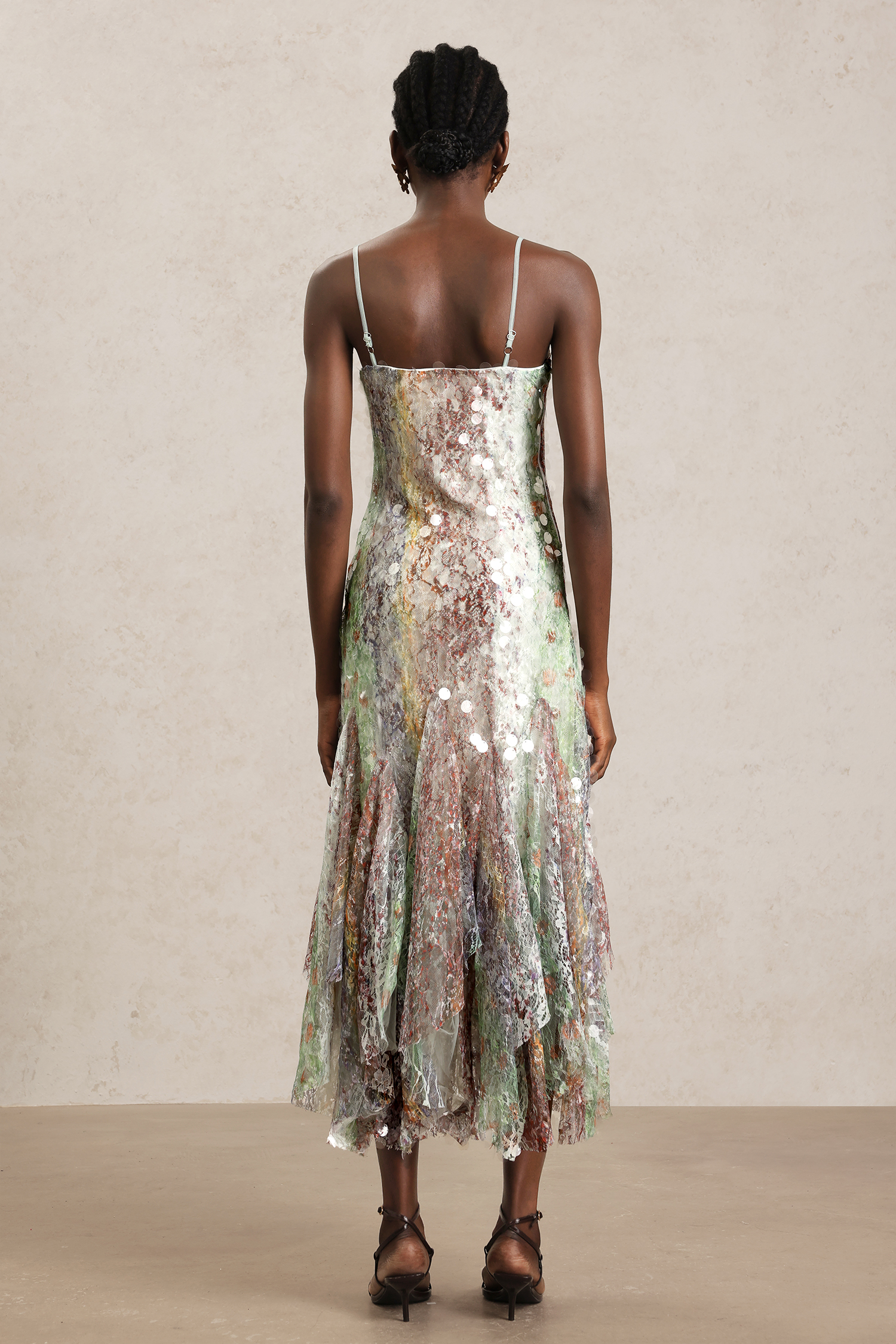 Priscilla Halter Printed Sequin Maxi Dress