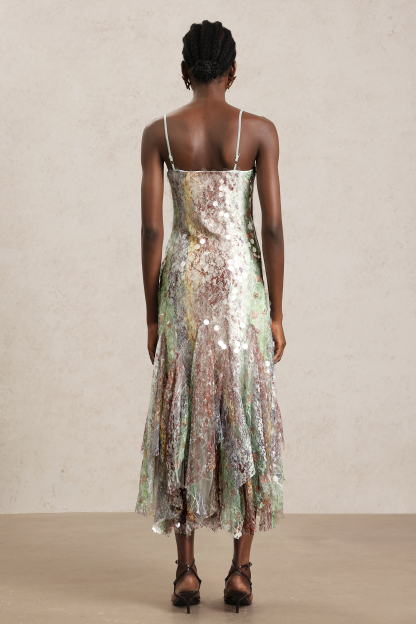 Priscilla Halter Printed Sequin Maxi Dress