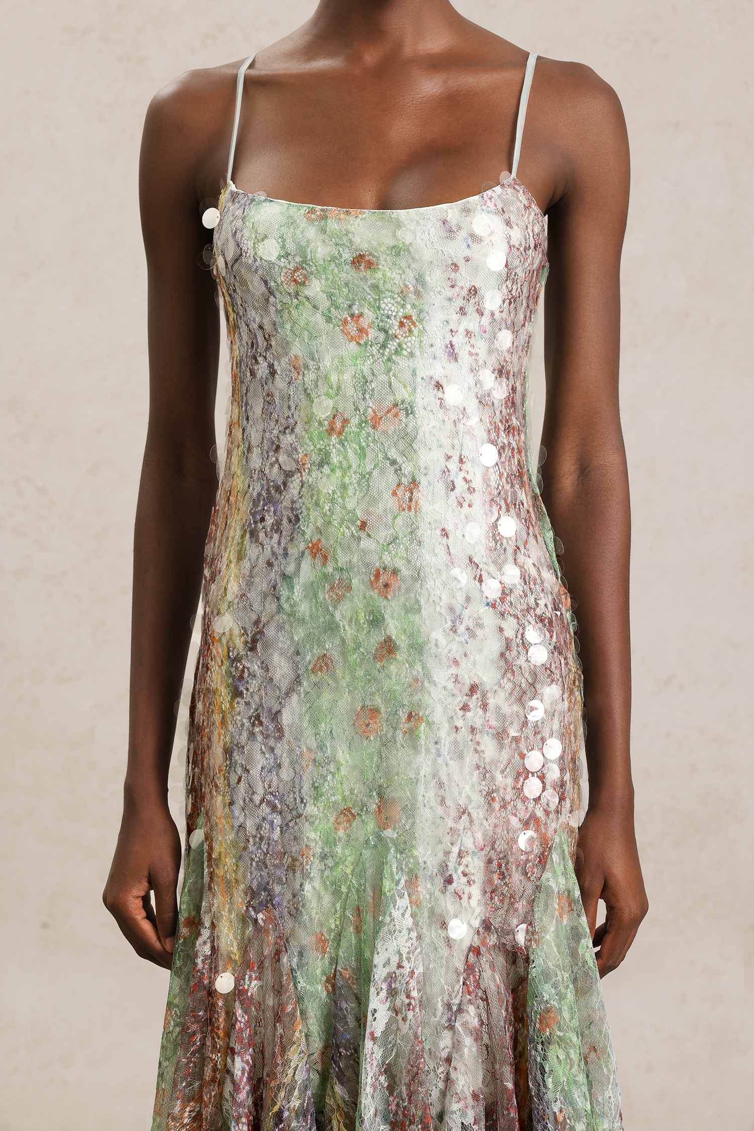 Priscilla Halter Printed Sequin Maxi Dress