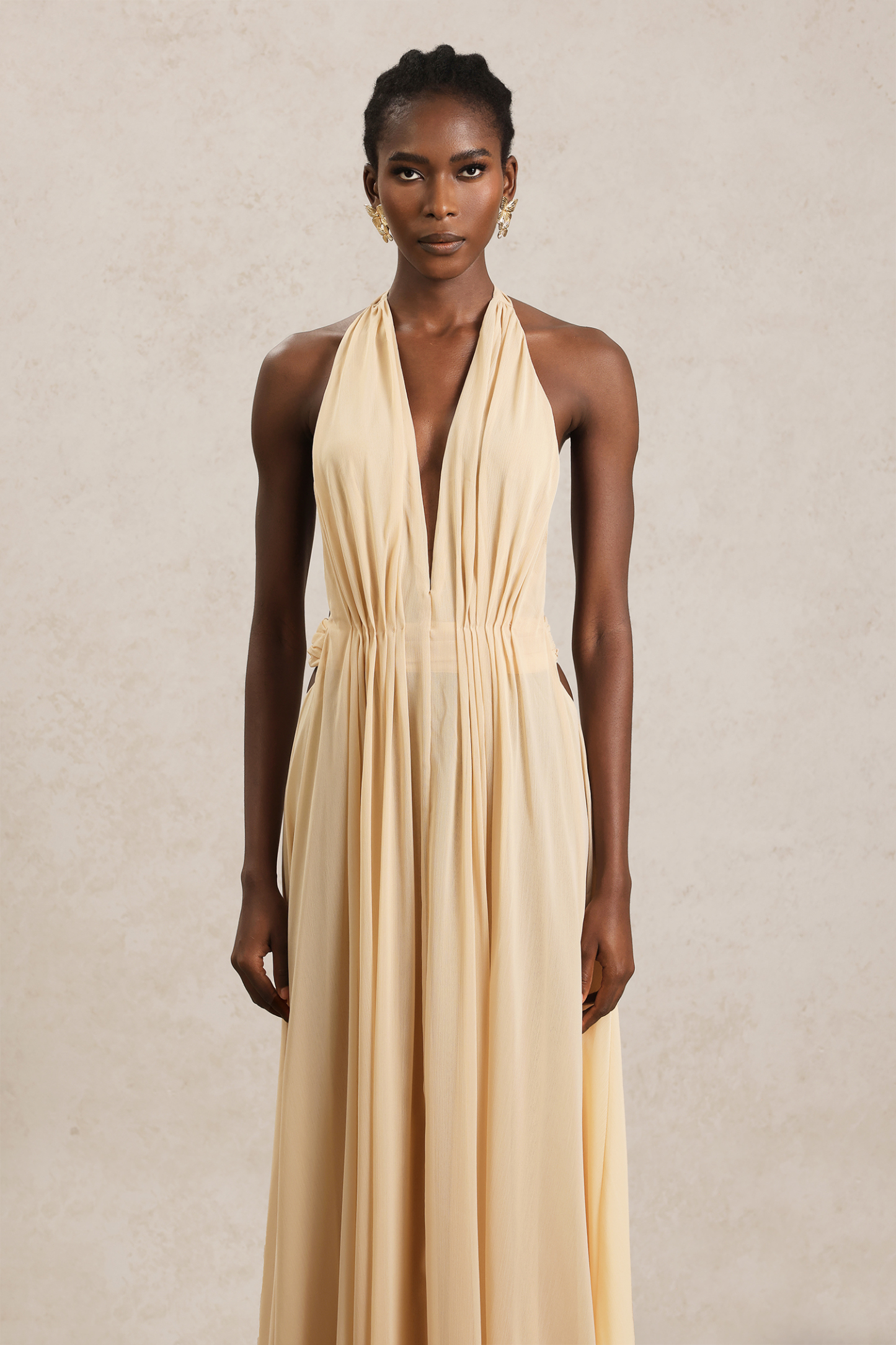 Fidelia V-Neck Sleeveless Folds Hollow Out Maxi Dress