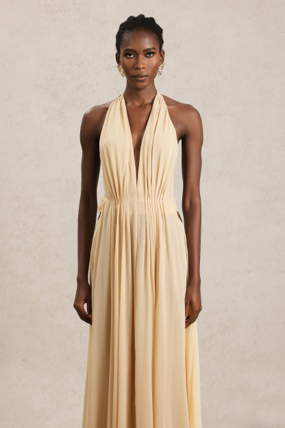 Fidelia V-Neck Sleeveless Folds Hollow Out Maxi Dress