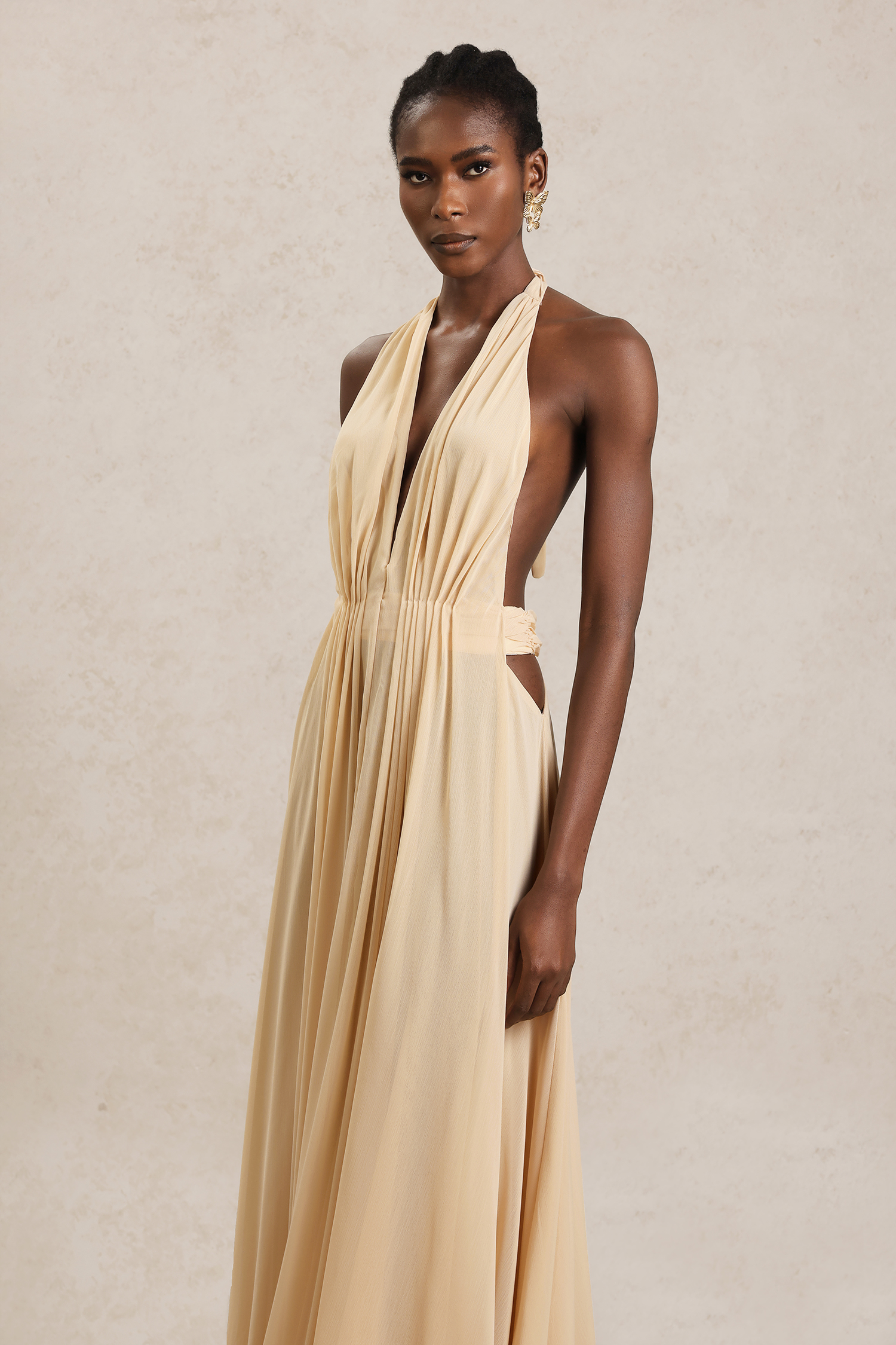 Fidelia V-Neck Sleeveless Folds Hollow Out Maxi Dress