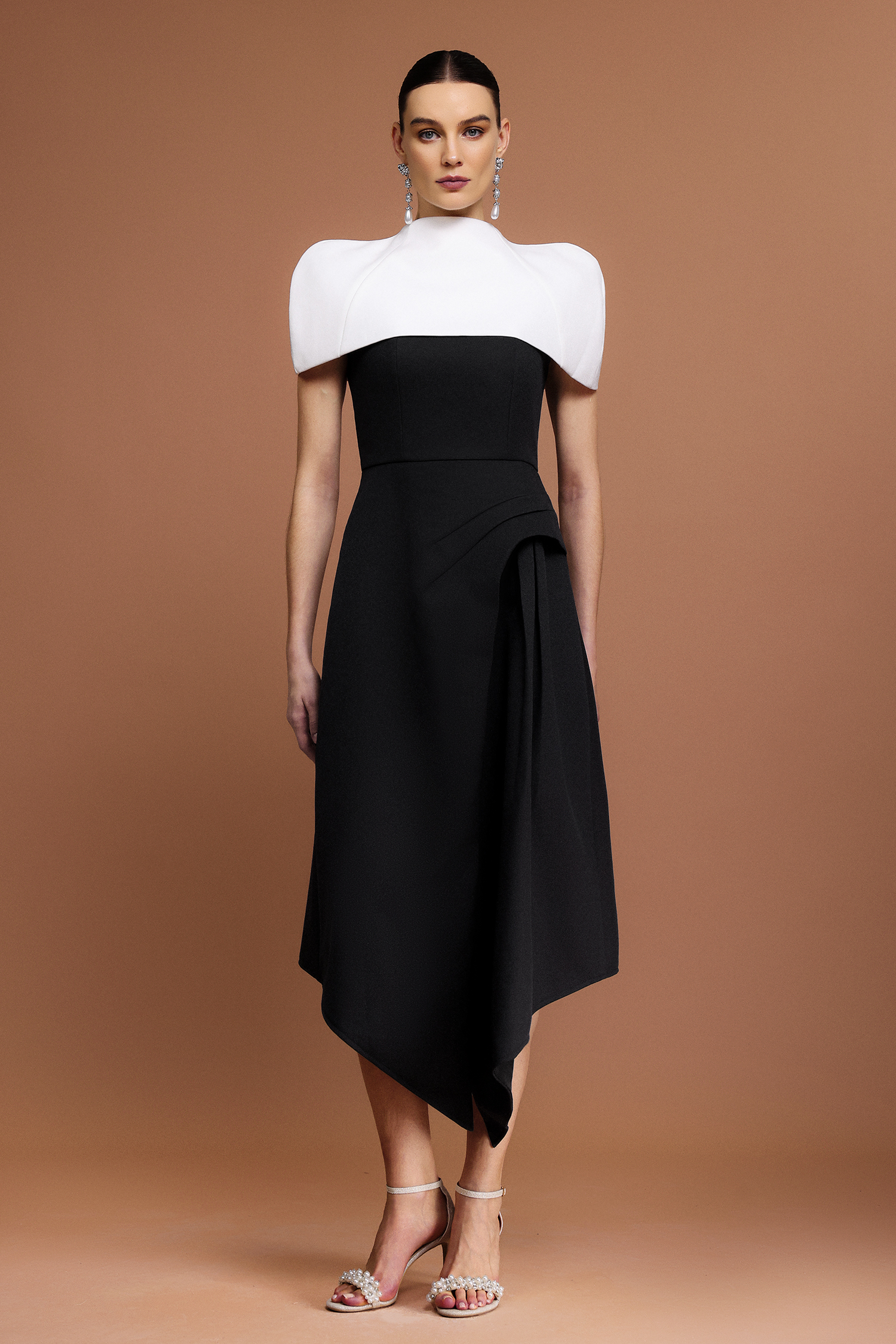 Kaci Halter Asymmetric Folds Tippet And Dress Two-Piece Set