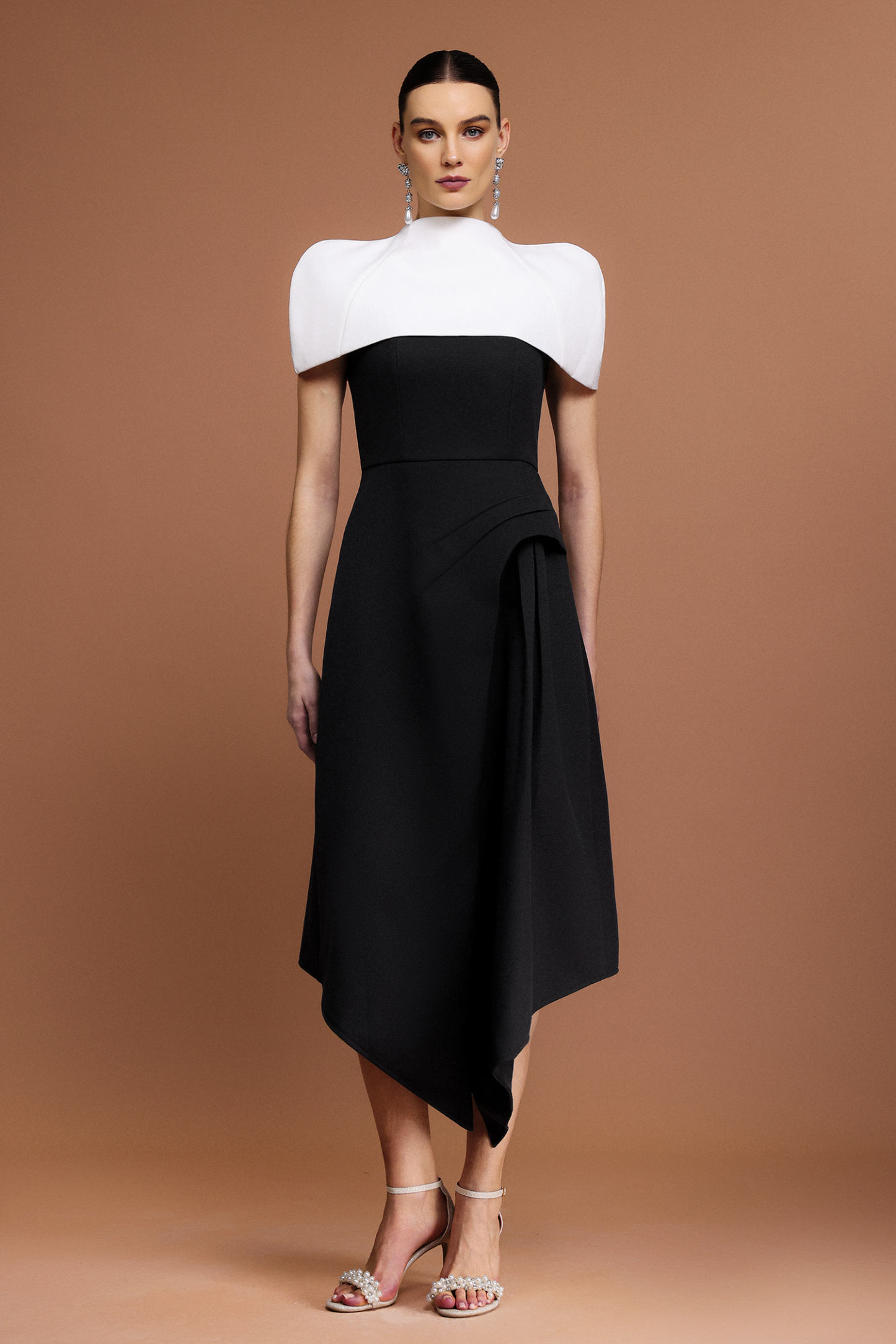 Kaci Halter Asymmetric Folds Tippet And Dress Two-Piece Set