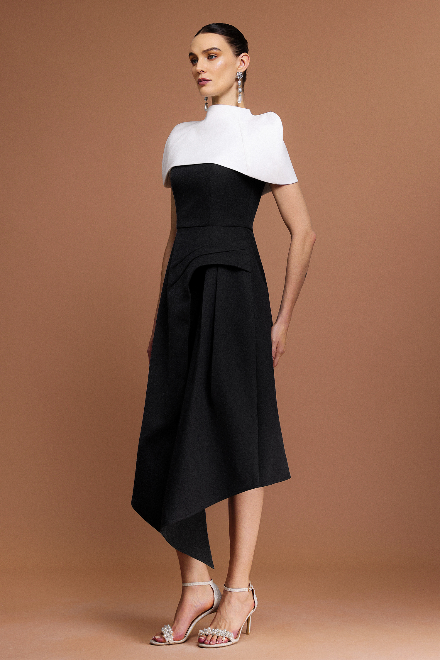 Kaci Halter Asymmetric Folds Tippet And Dress Two-Piece Set