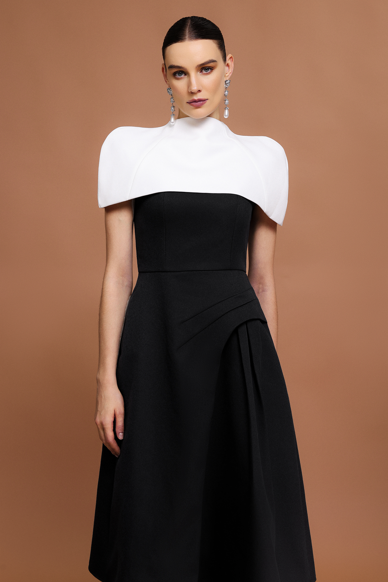 Kaci Halter Asymmetric Folds Tippet And Dress Two-Piece Set