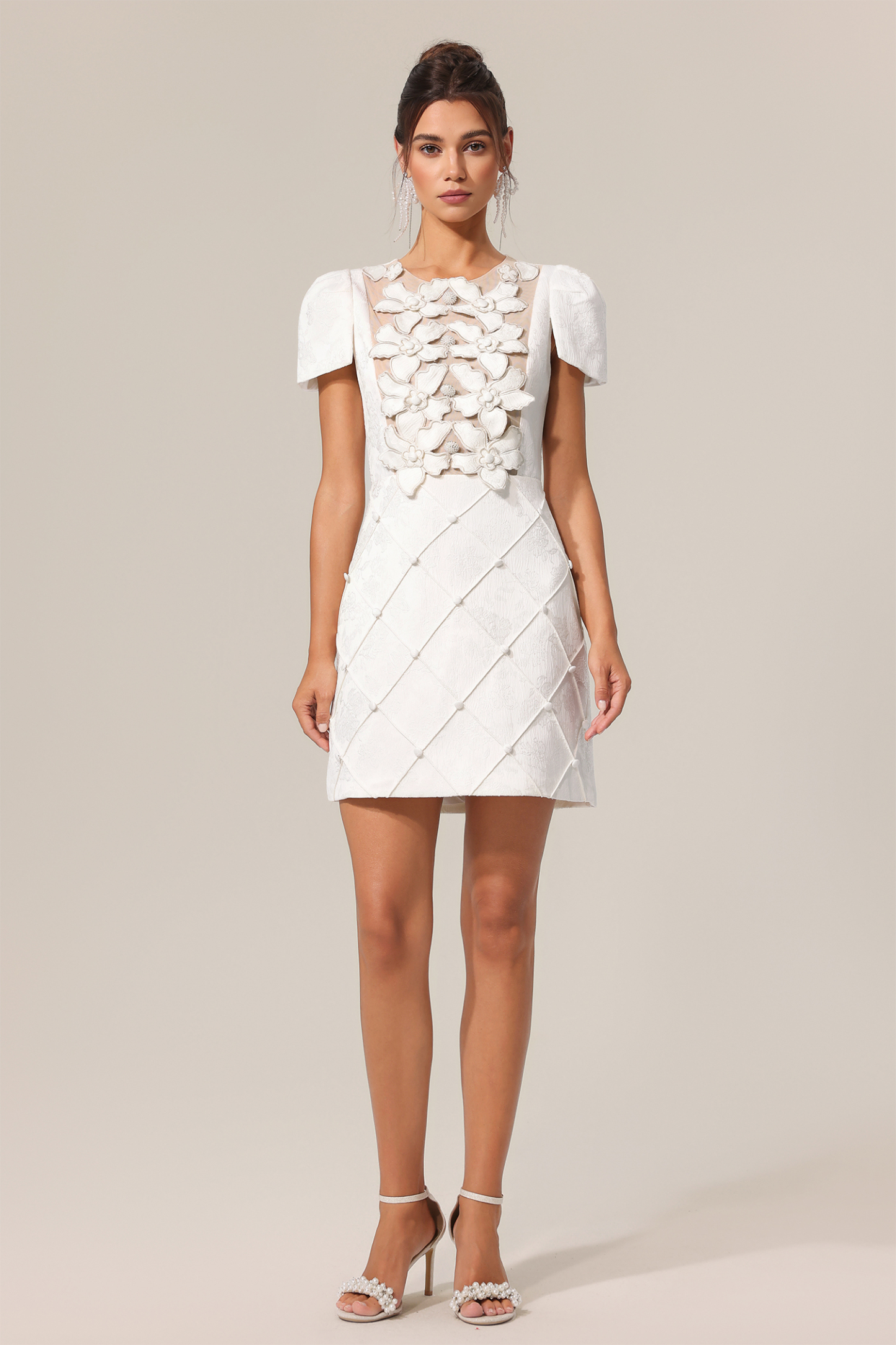 Valerie Round Neck Short Sleeve Diamond Mini Dress