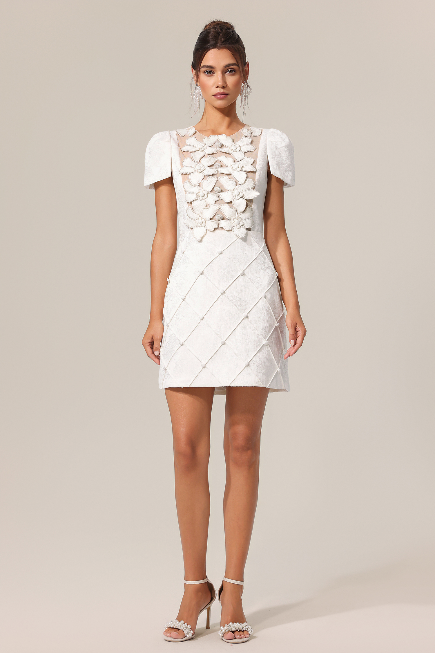 Valerie Round Neck Short Sleeve Diamond Mini Dress