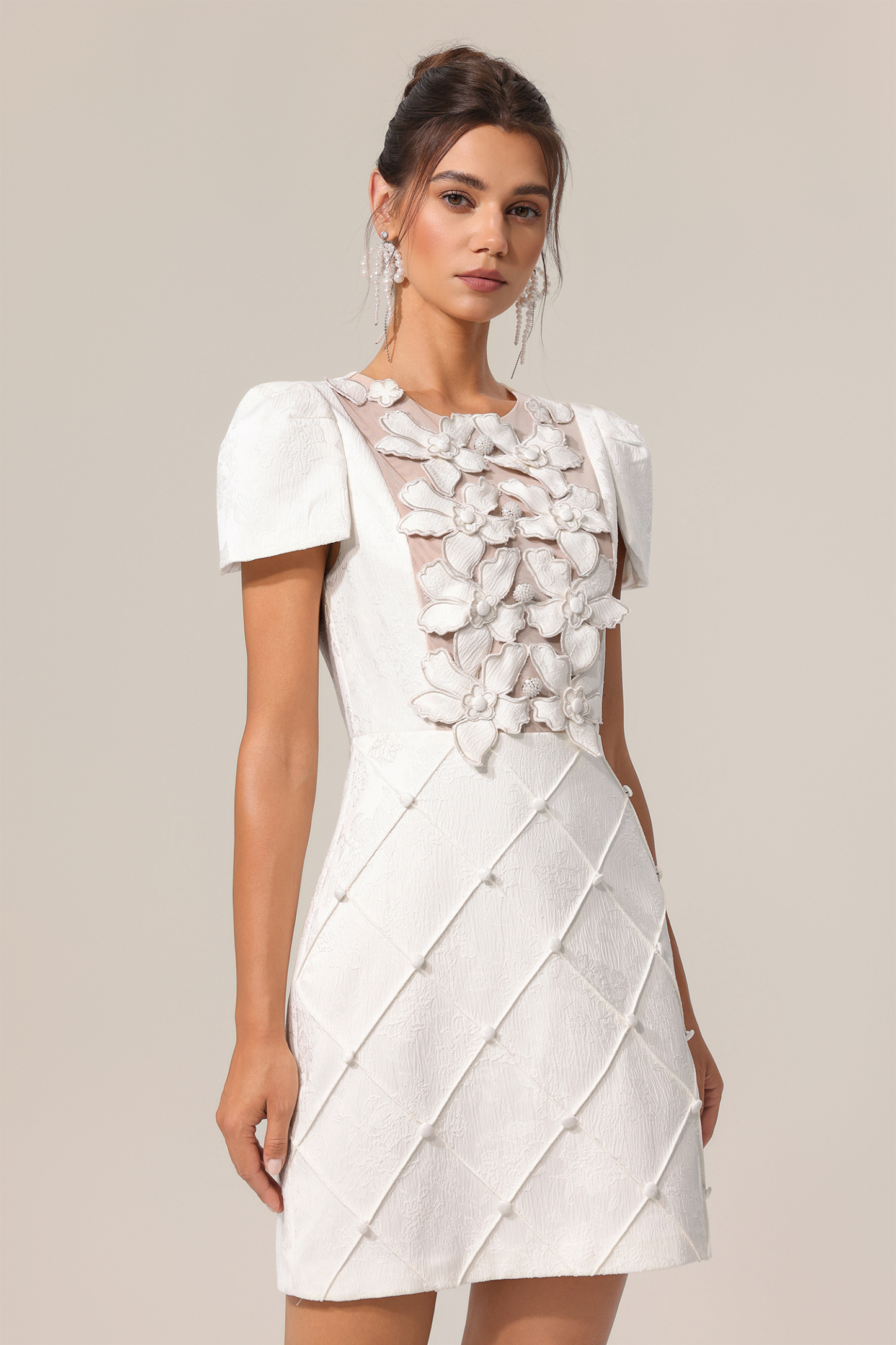 Valerie Round Neck Short Sleeve Diamond Mini Dress