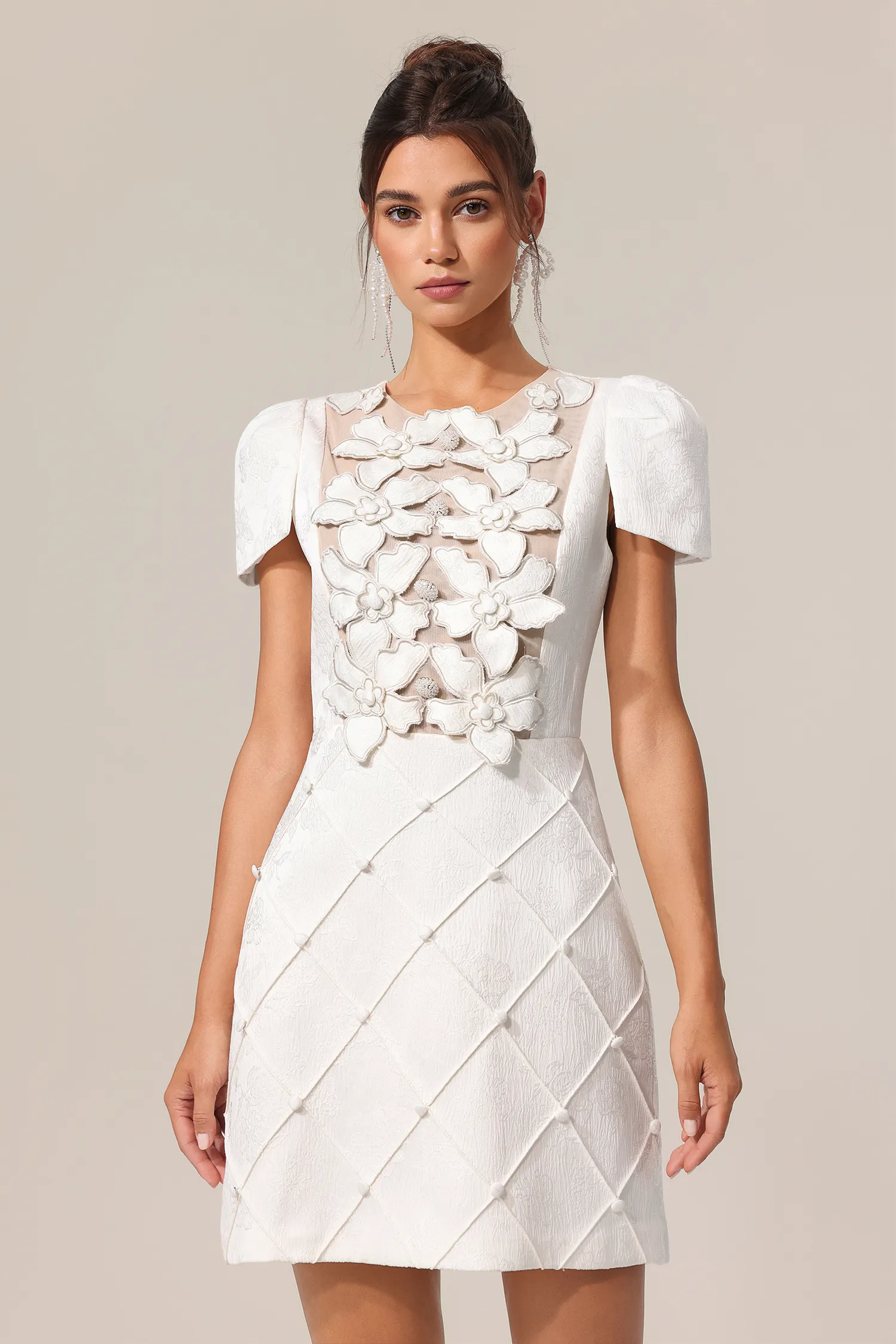 Valerie Round Neck Short Sleeve Diamond Mini Dress