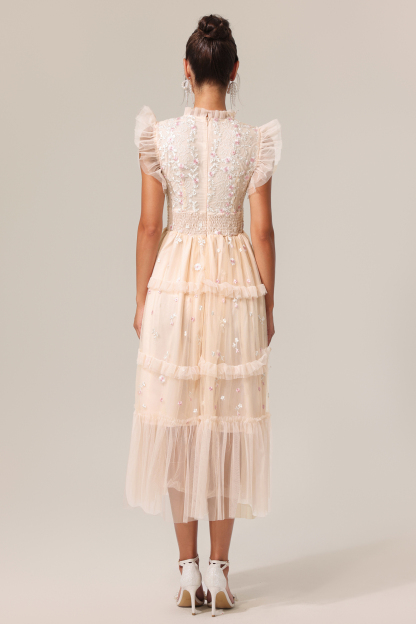 Deidra Round Neck Folds Sleeveless Midi Dress