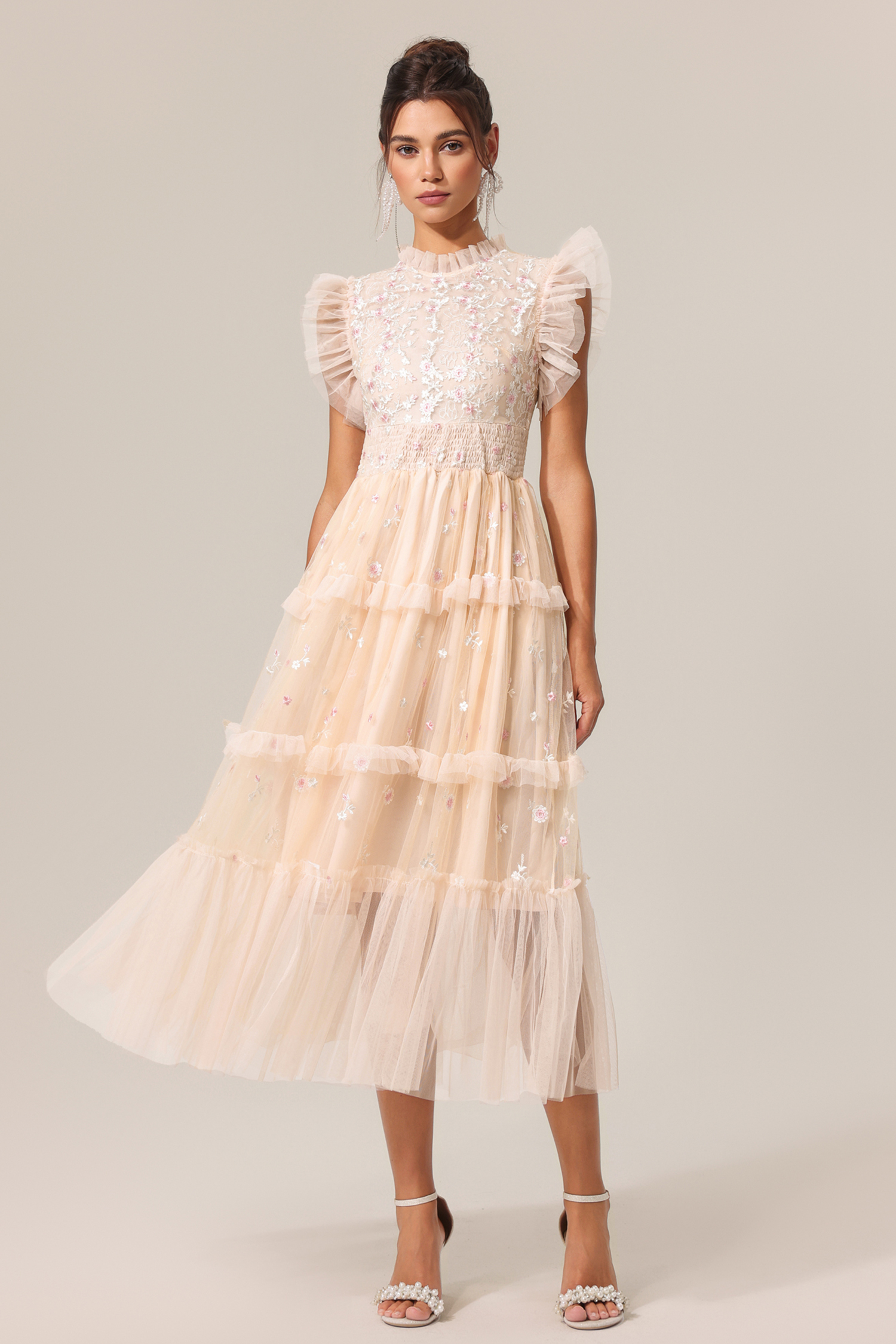 Deidra Round Neck Folds Sleeveless Midi Dress