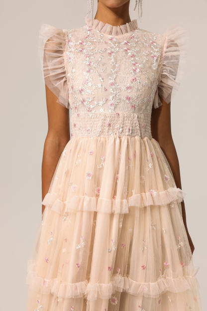 Deidra Round Neck Folds Sleeveless Midi Dress