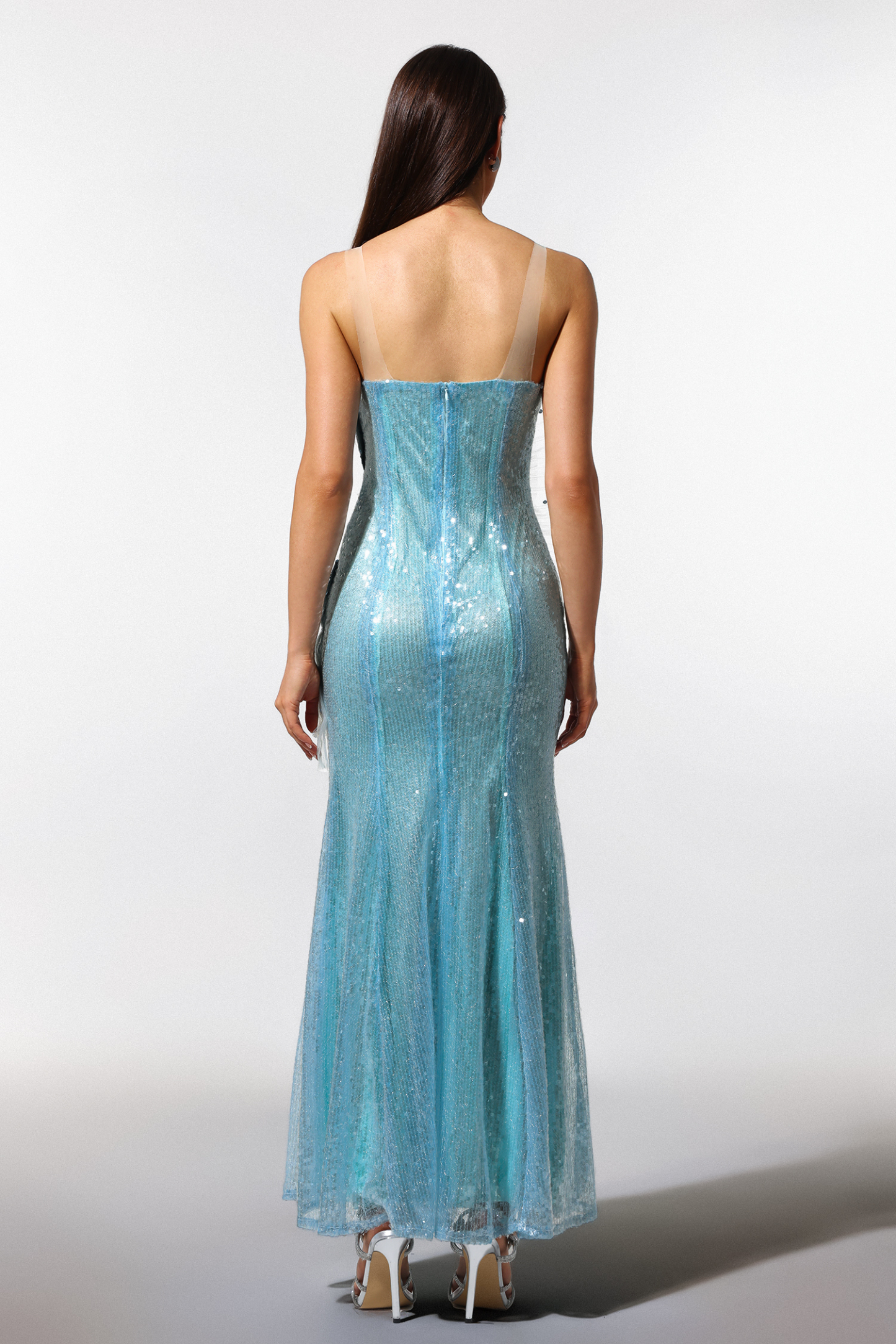 Amelia Sleeveless Fish Tail Sequins Maxi Dress