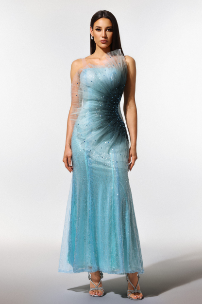 Amelia Sleeveless Fish Tail Sequins Maxi Dress