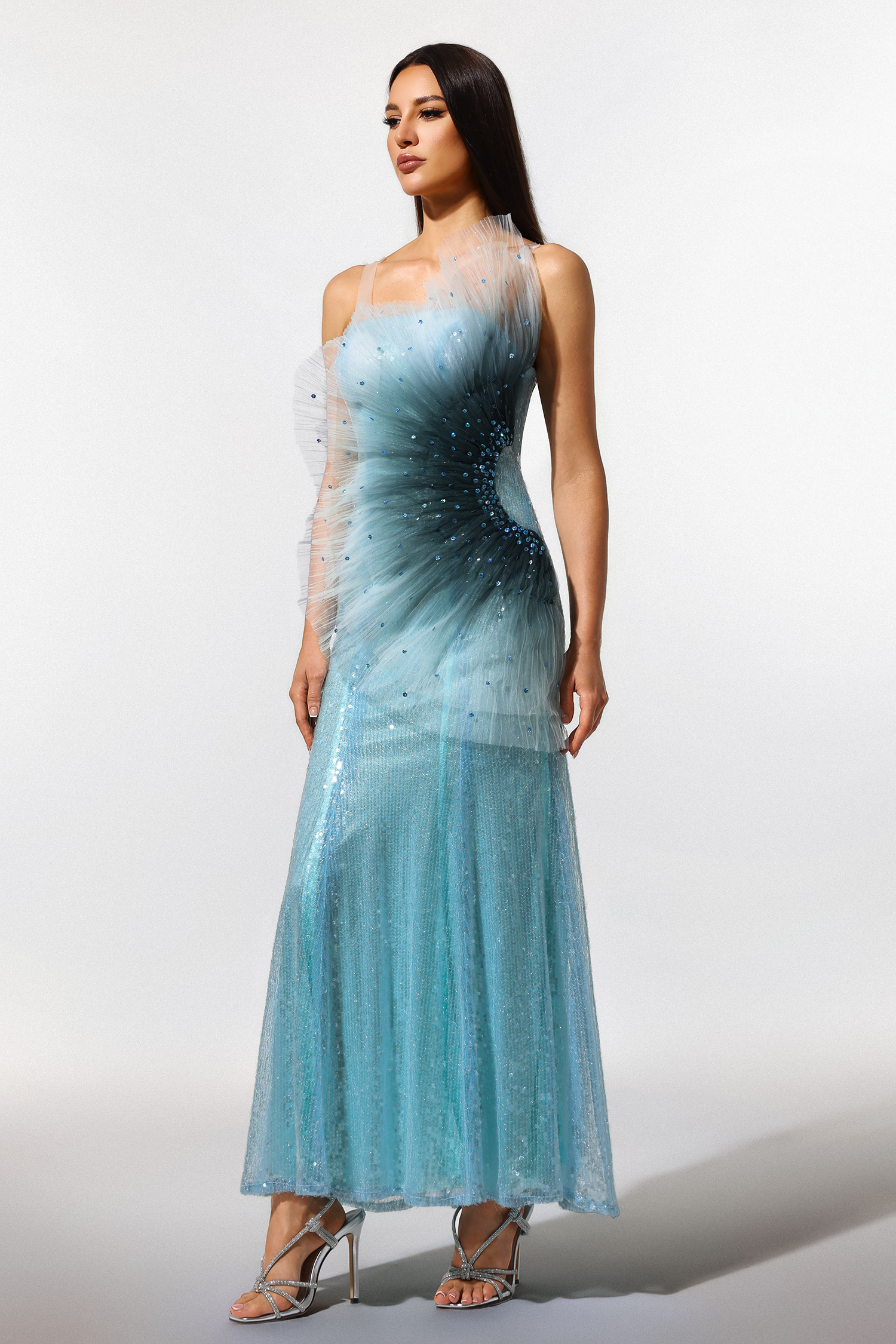 Amelia Sleeveless Fish Tail Sequins Maxi Dress