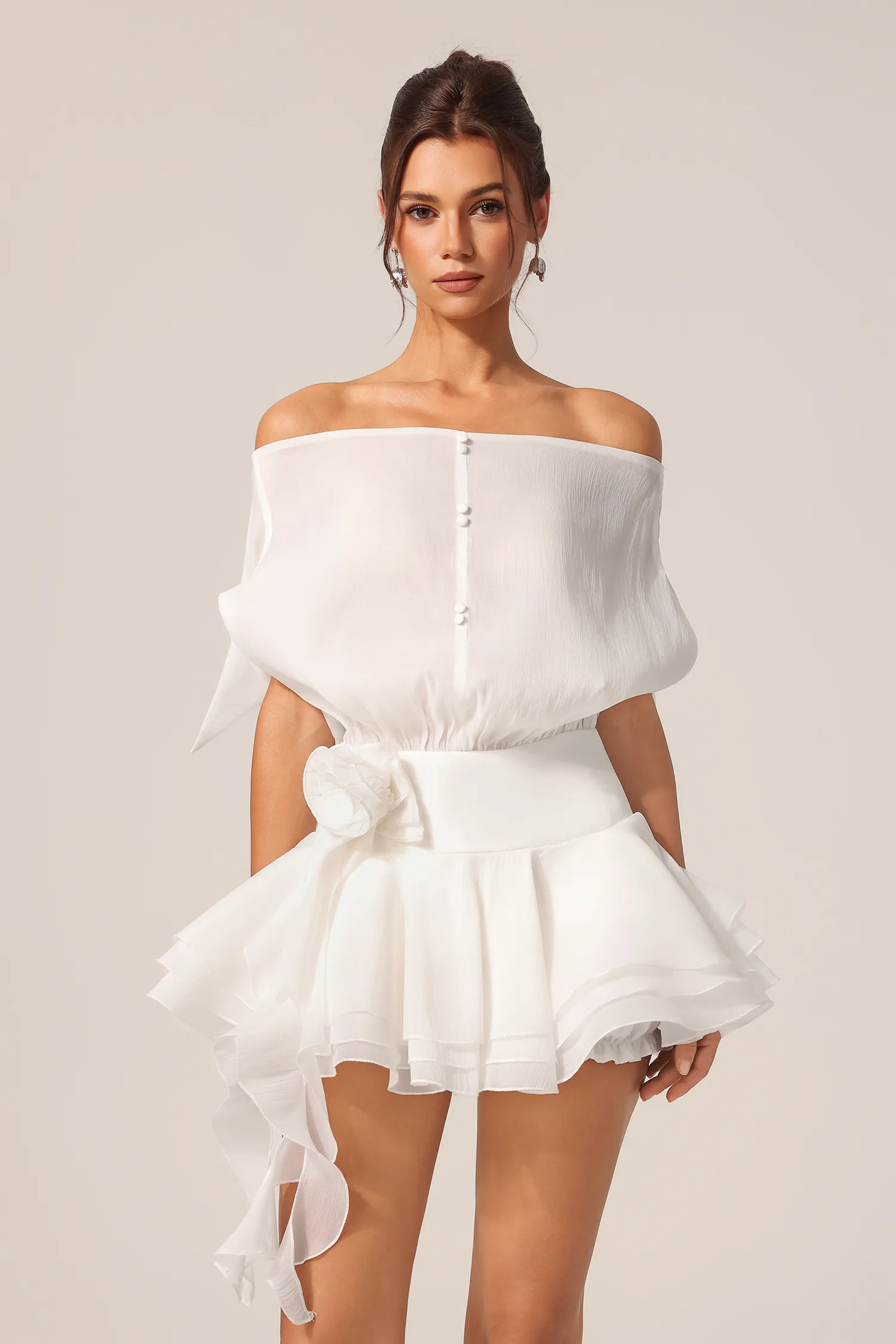 Kandace Off-The-Shoulder Flowers Mini Dress