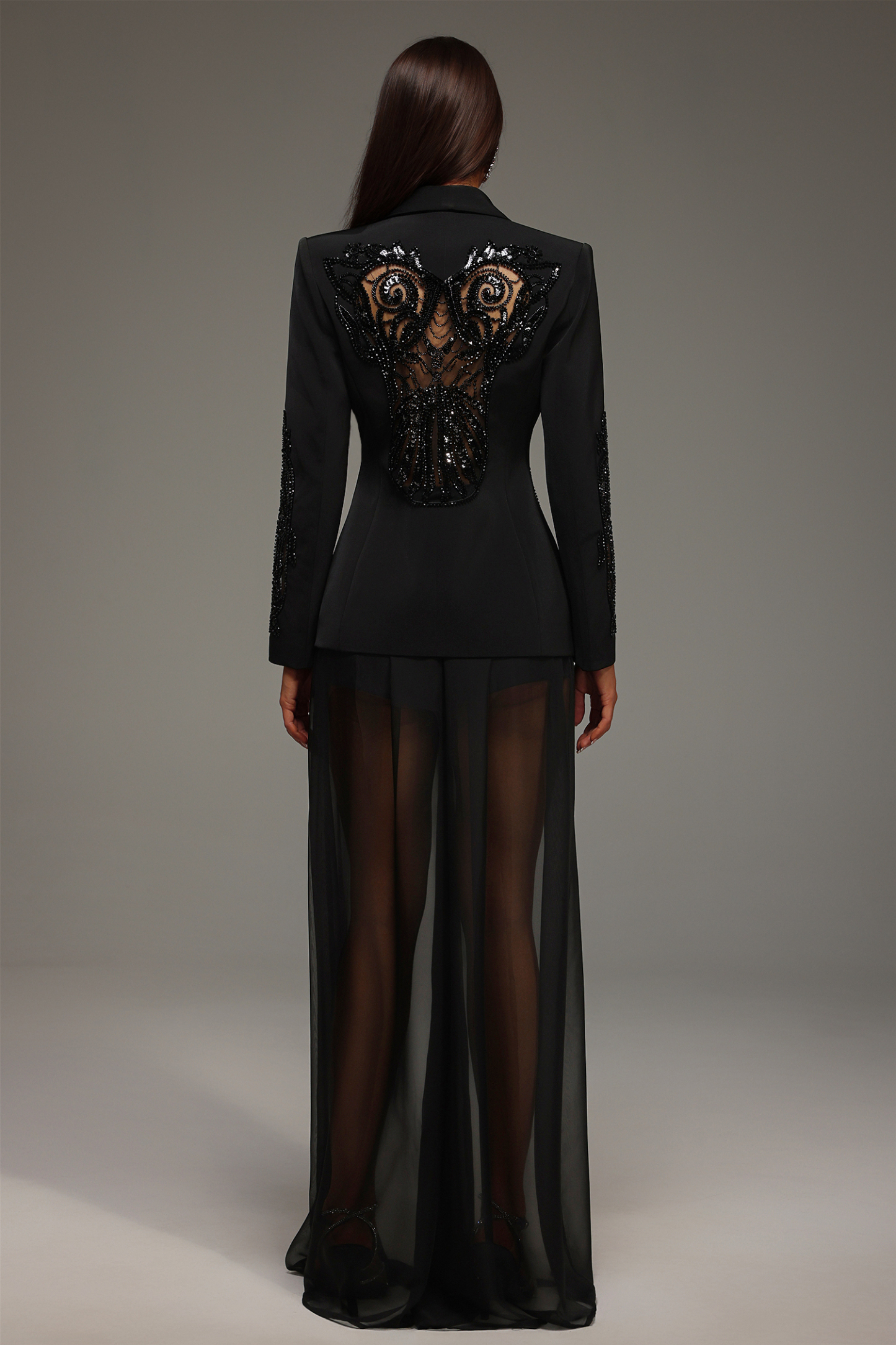 Nadia Long Sleeves V-Neck Hollow Out Sequins Maxi Two Piece Set