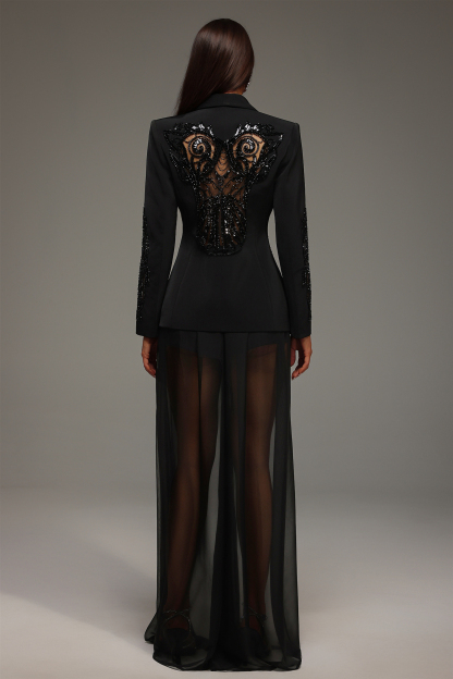 Nadia Long Sleeves V-Neck Hollow Out Sequins Maxi Two Piece Set