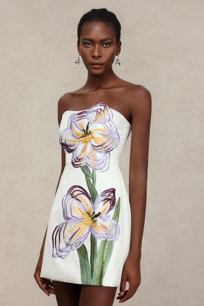 Eula Sleeveless Embroidery Flowers Mini Dress