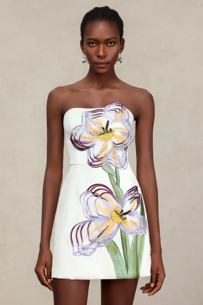 Eula Sleeveless Embroidery Flowers Mini Dress