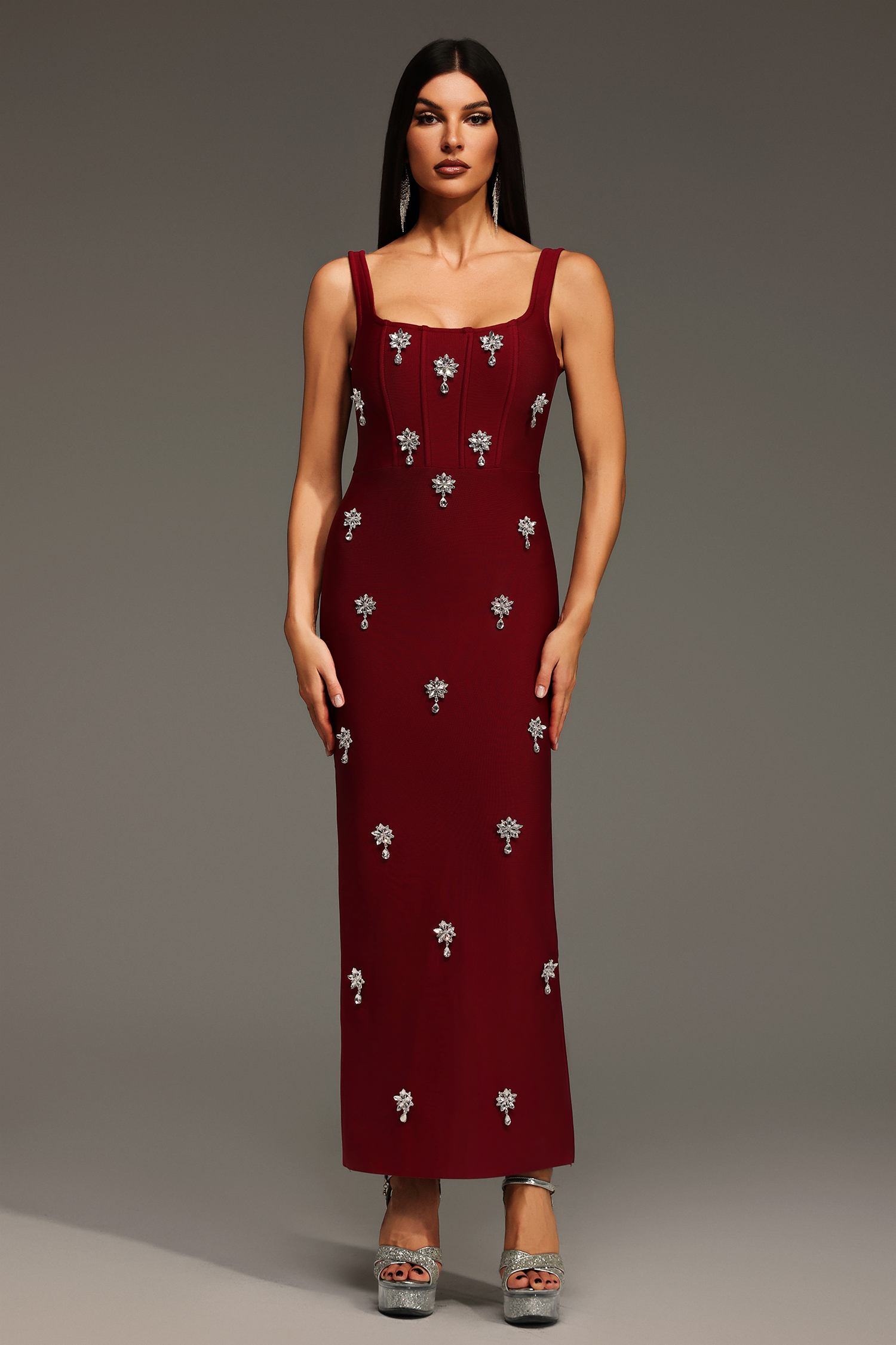 Muriel Sleeveless Diamond Bandage Maxi Dress