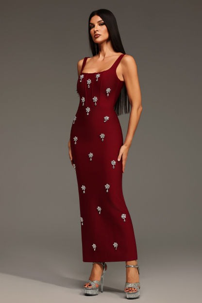 Muriel Sleeveless Diamond Bandage Maxi Dress