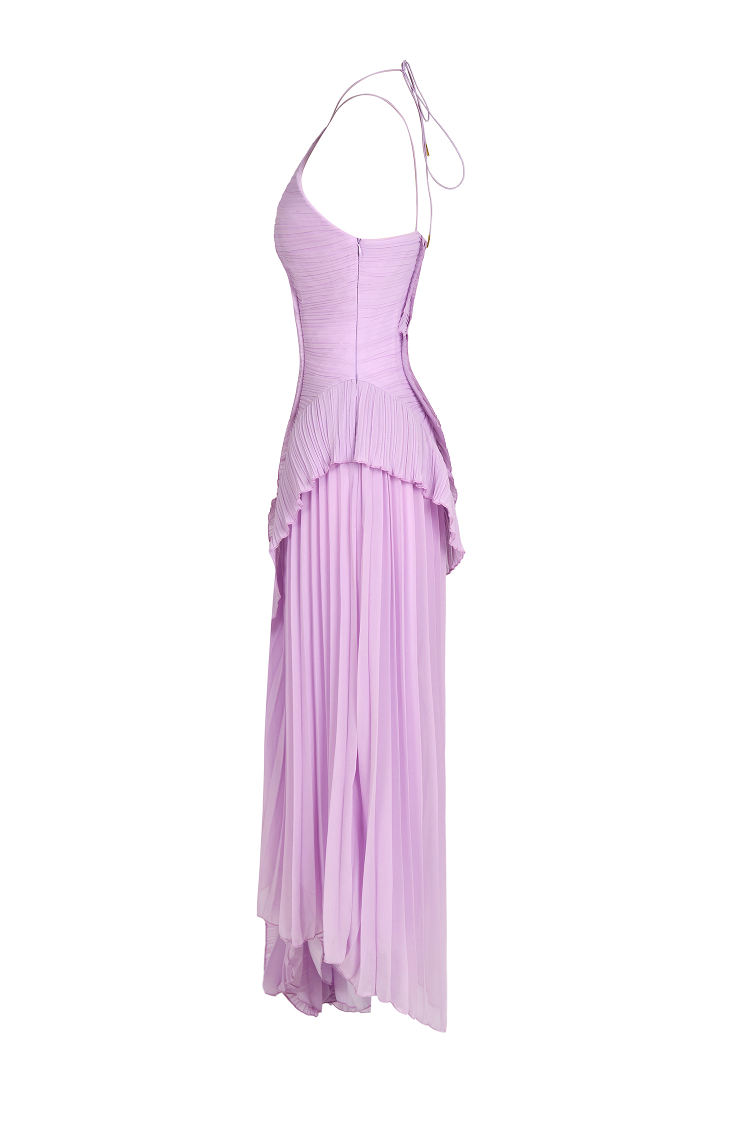 Bernadette Purple Pleated Frill Halter Neck Midi Dress