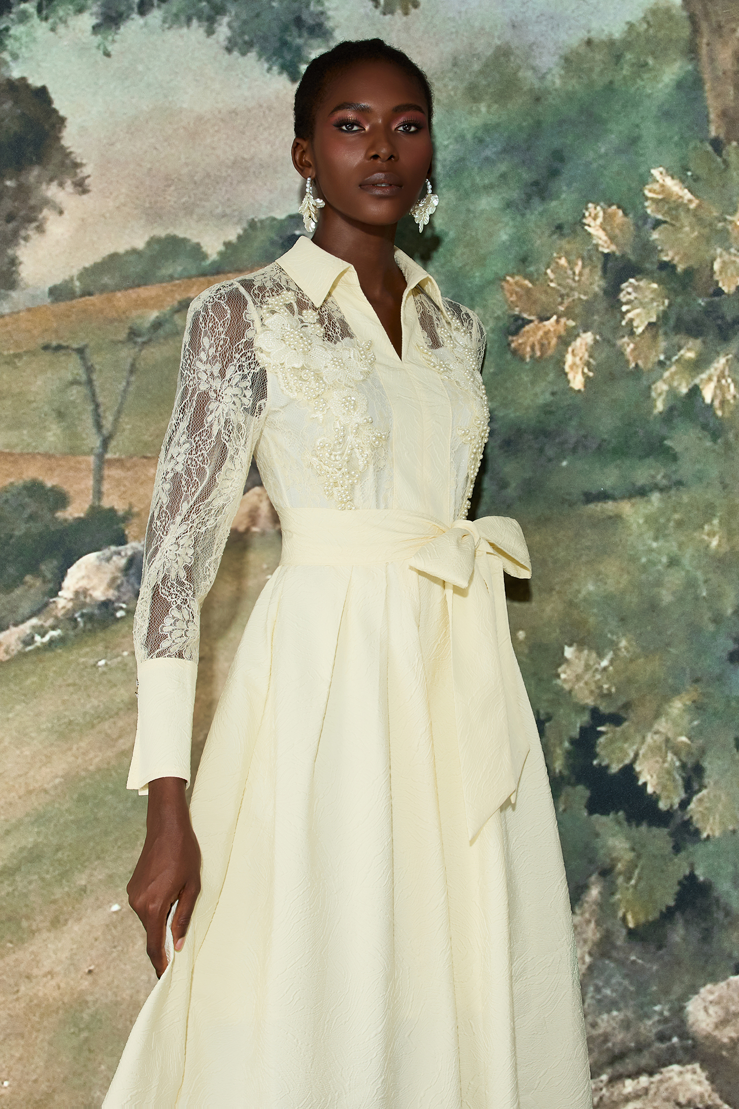 Haylee Lace Jacquard Nail Bead Embroidery Maxi Dress