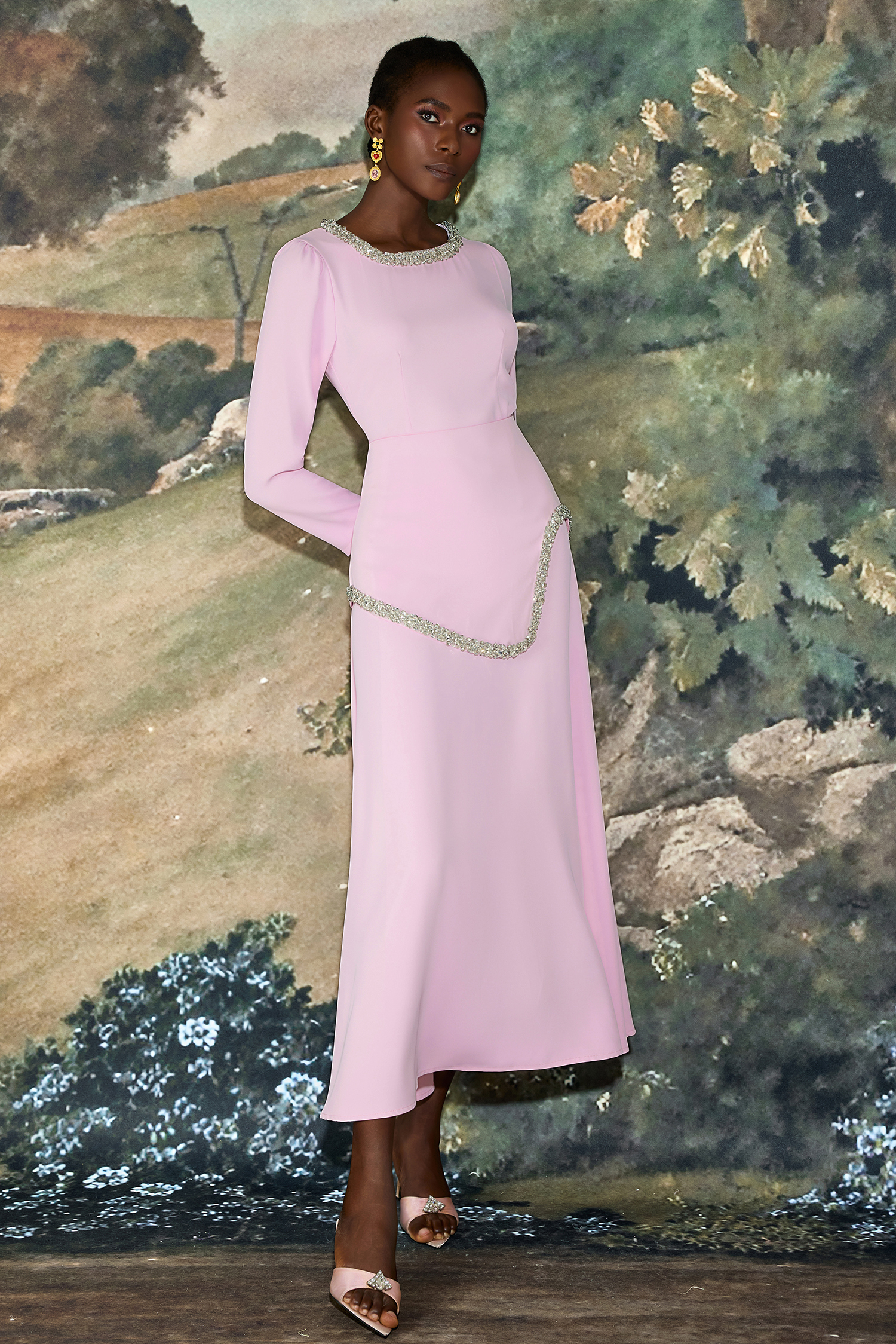 Yvonne Rhinestone Long Sleeve Midi Dress