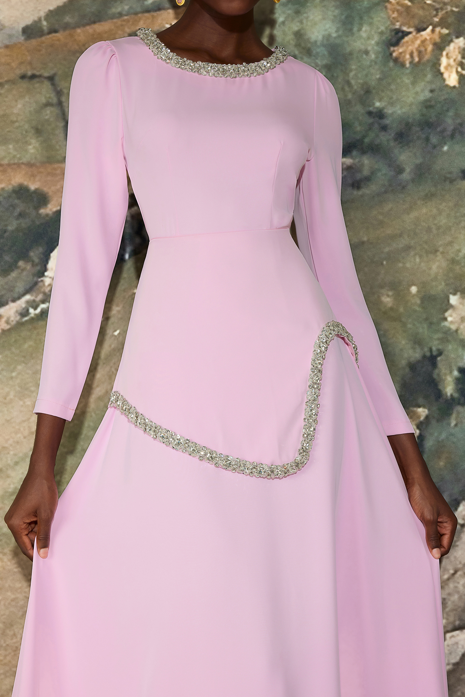 Yvonne Rhinestone Long Sleeve Midi Dress