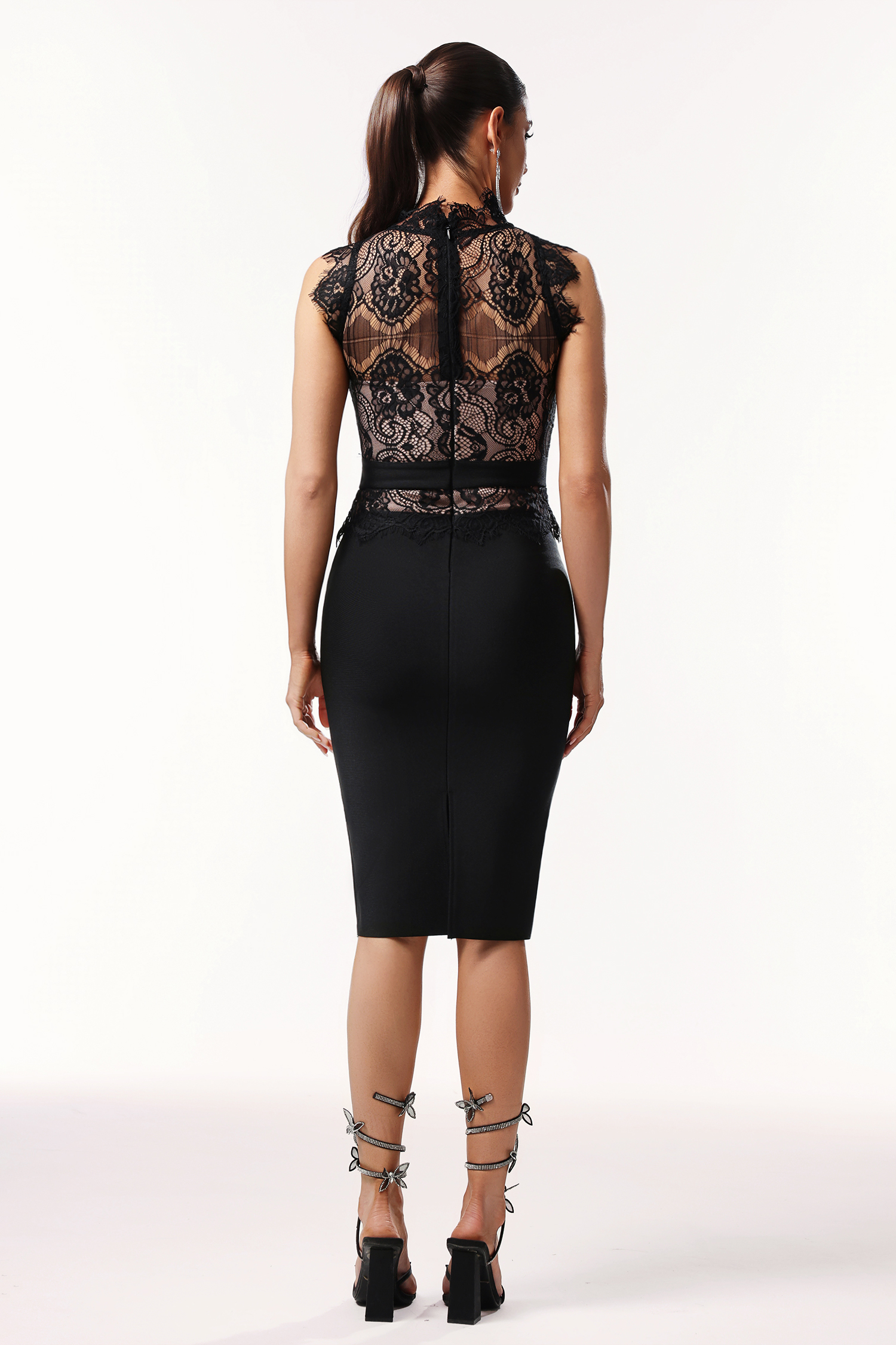 Iris Sleeveless Lace Bandage Midi Dress