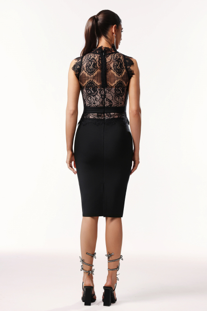 Iris Sleeveless Lace Bandage Midi Dress