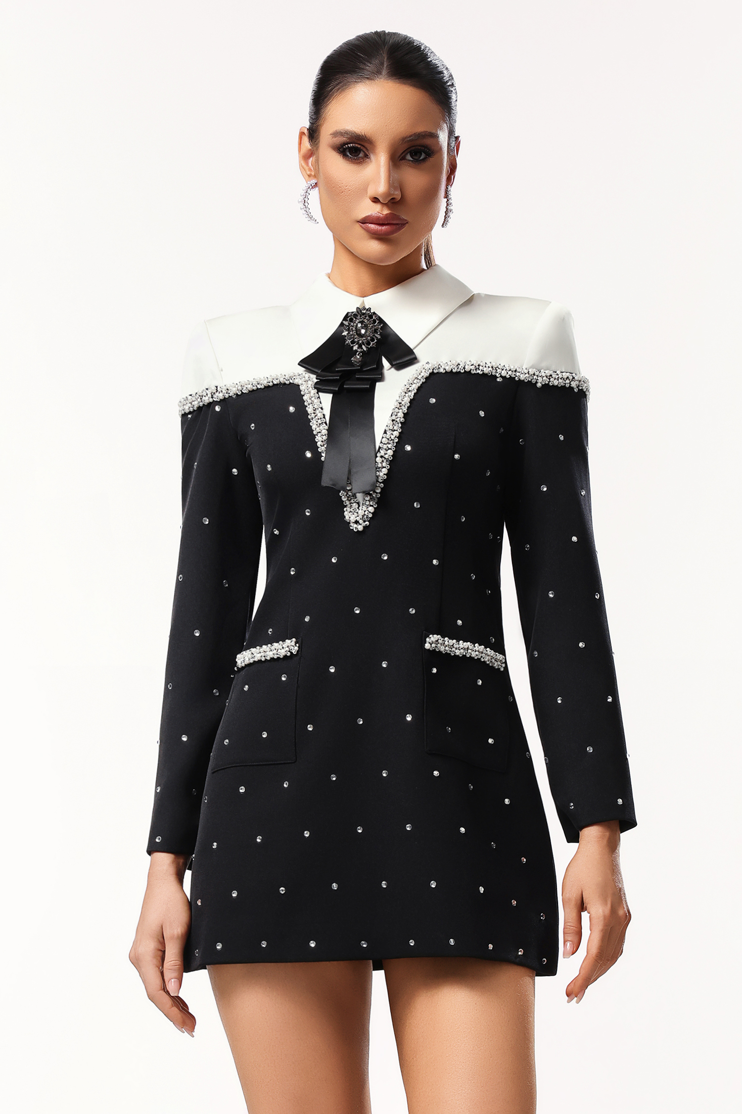 Keri Long Sleeves Diamond Pearl Mini Dress