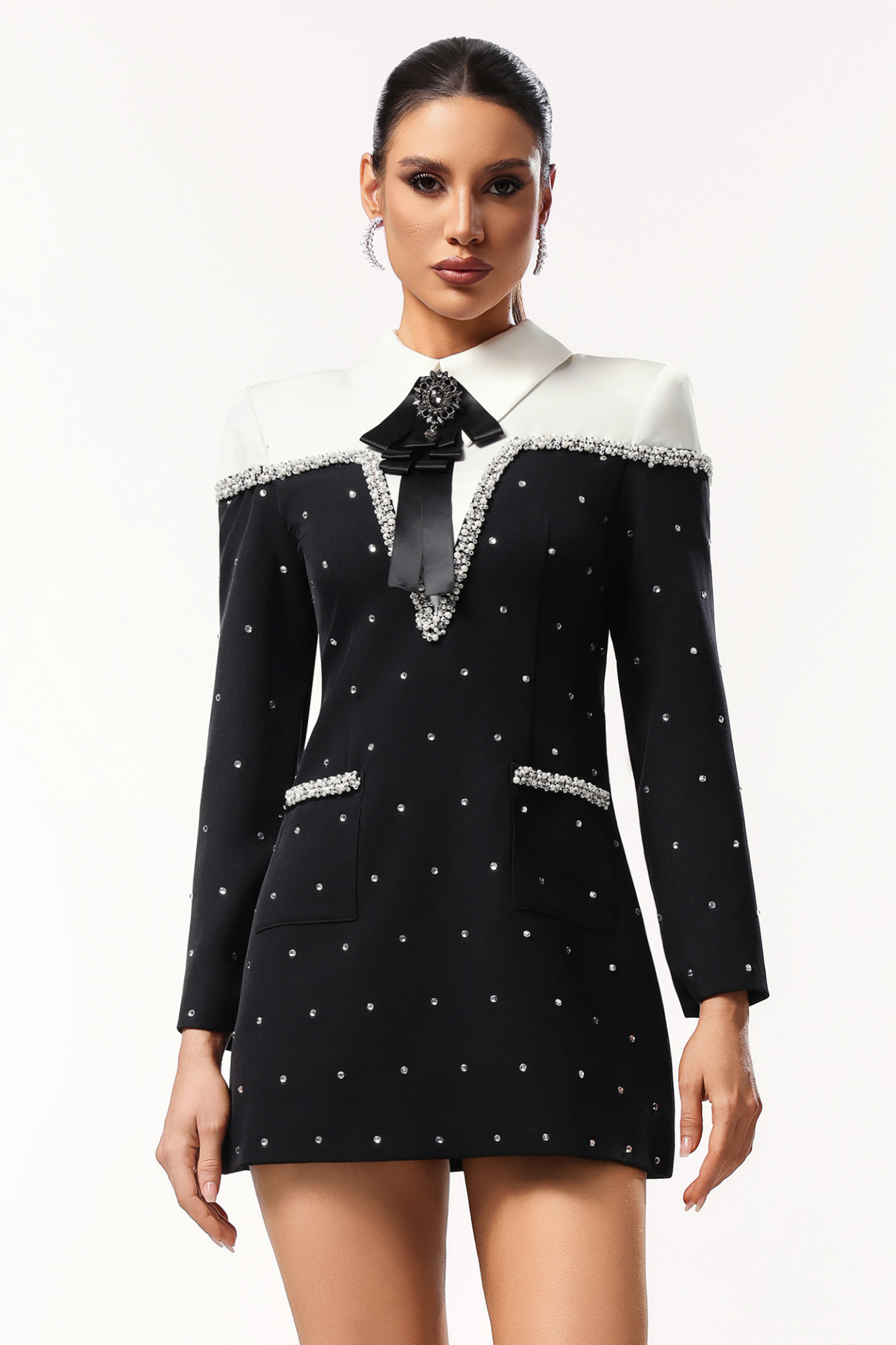 Keri Long Sleeves Diamond Pearl Mini Dress
