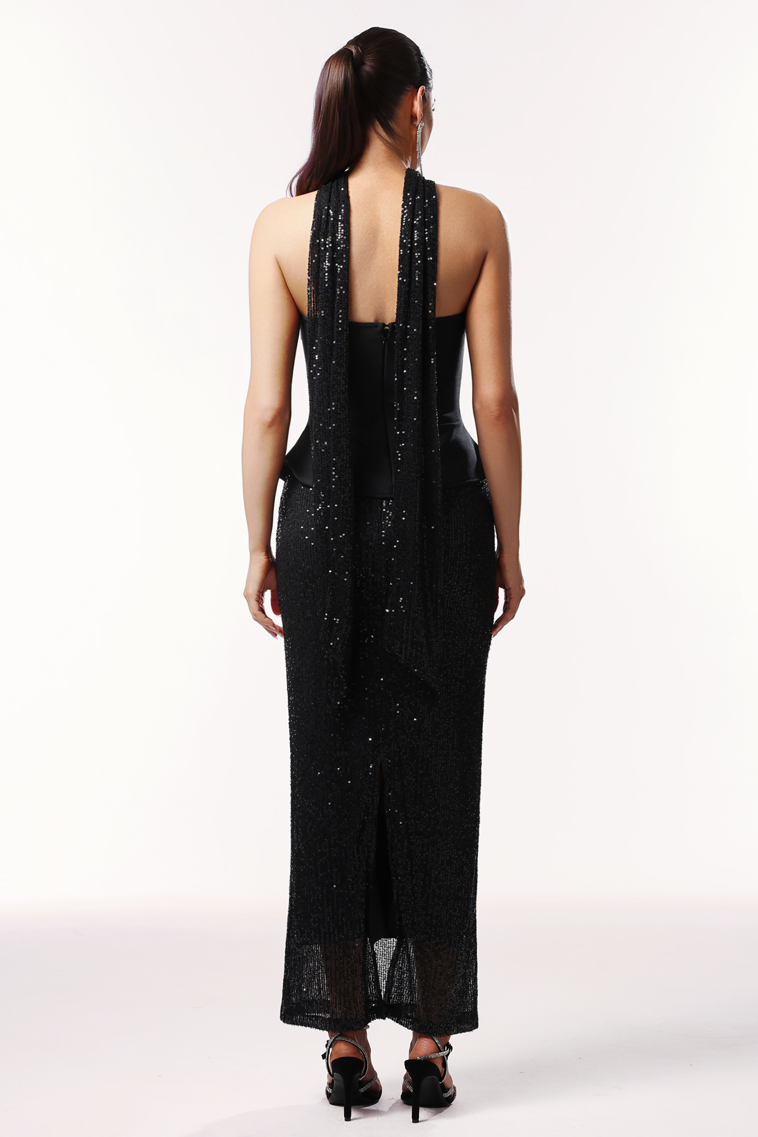 Gayle Sleeveless Ribbon Sequins Bandage Maxi Two-Piece Set