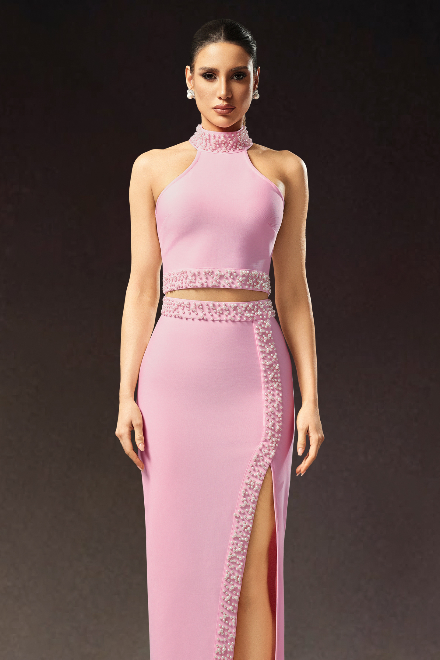 Kayla Halter Sleeveless Slit Bandage Maxi Dress