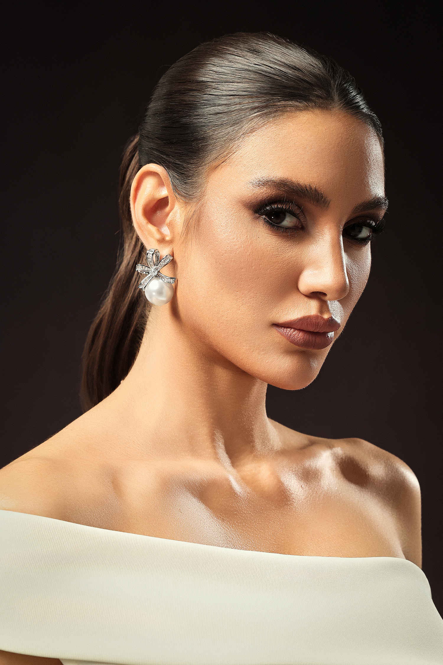 Kaylie Pearl Diamond Ribbon Earrings