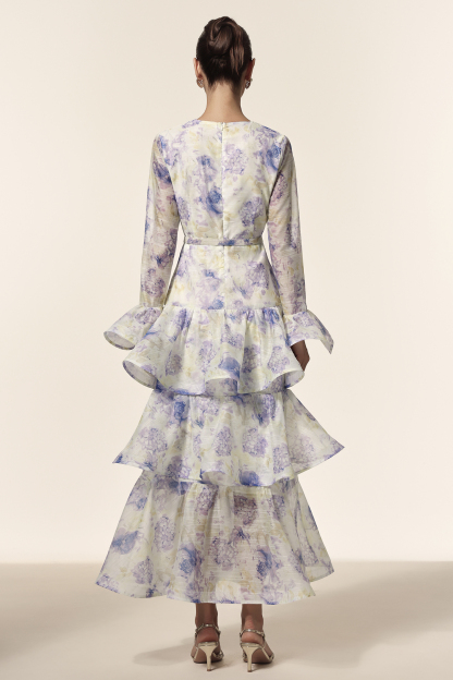 Angelica Deep-V Long Sleeves Floral Printed Maxi Dress