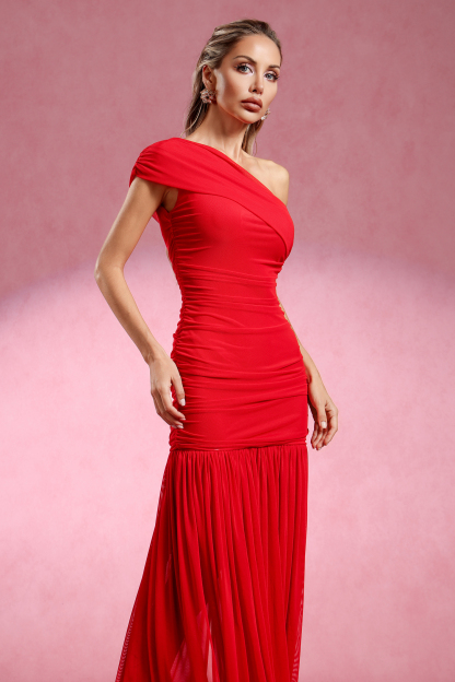 Charlotte Sleeveless One Shoulder Wrinkle Maxi Dress