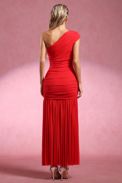 Charlotte Sleeveless One Shoulder Wrinkle Maxi Dress